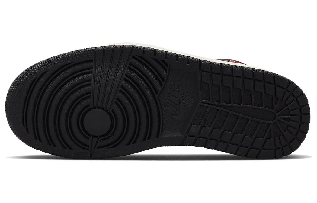 (WMNS) Air Jordan 1 Mid 'Black Sail Gym Red' BQ6472-061 Signature Shoe - Click Image to Close