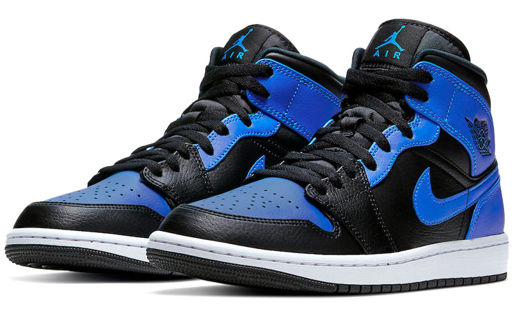 Air Jordan 1 Mid \'Hyper Royal Black\'  554724-077 Signature Shoe