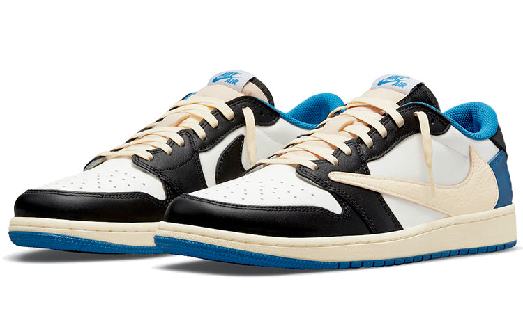 Fragment Design x Travis Scott x Air Jordan 1 Retro Low \'Sail Black Military Blue\'  DM7866-140 Classic Sneakers