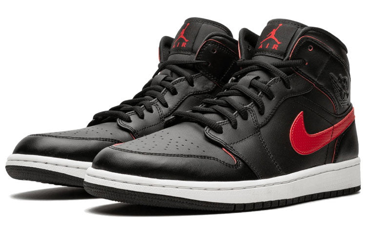Air Jordan 1 Retro Mid \'Black Team Red\'  554724-009 Signature Shoe