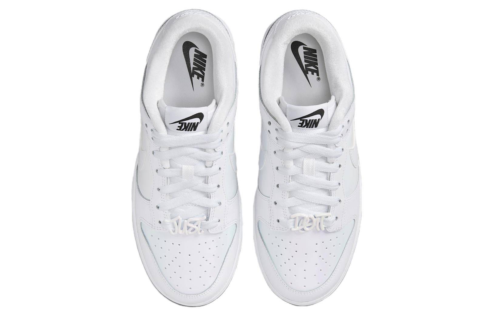 (WMNS) Nike Dunk Low 'Just Do It - White Iridescent' FD8683-100 Signature Shoe - Click Image to Close