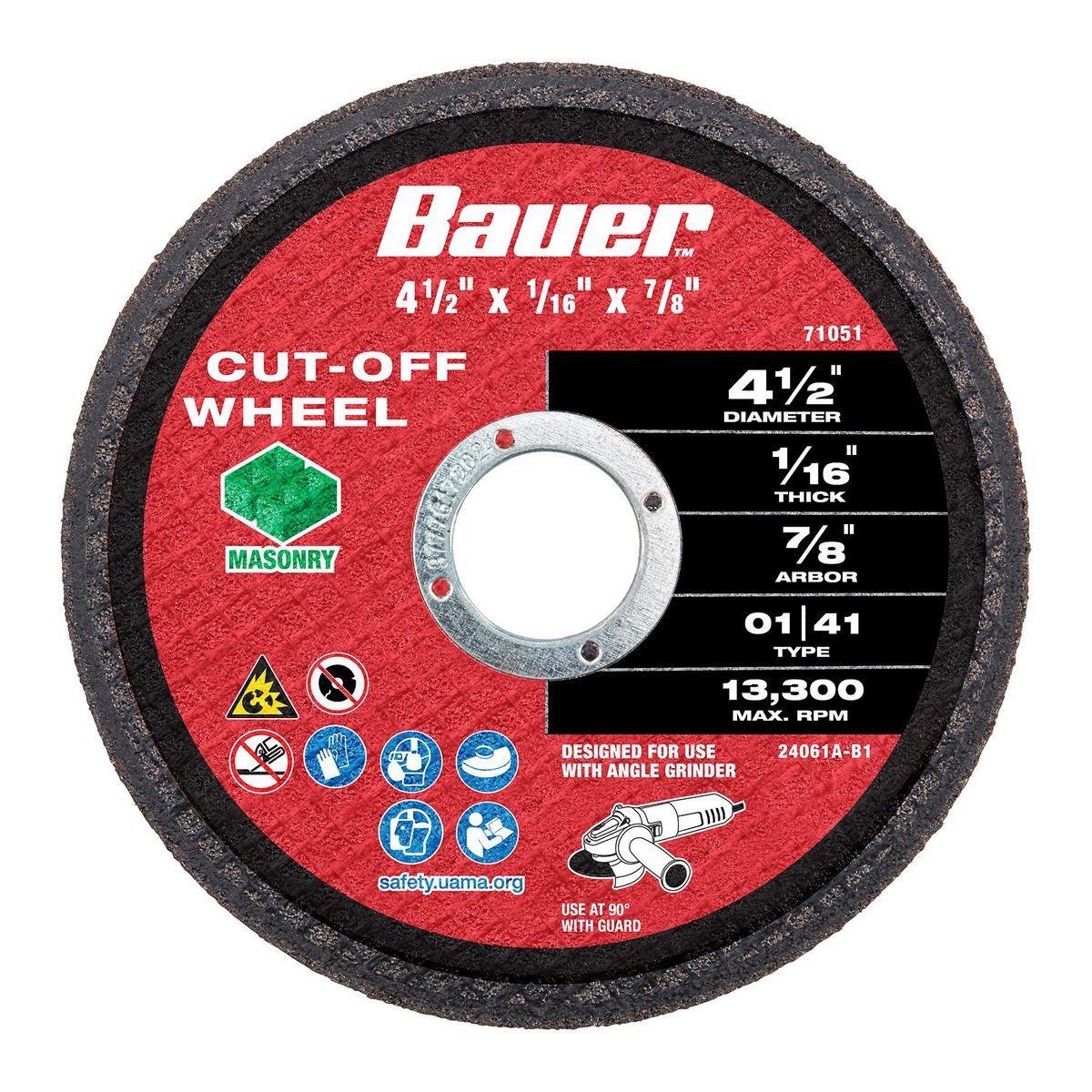BAUER 4-1/2 in. x 1/16 in. x 7/8 in., Type 01/41 Masonry Cut-Off Wheel, 10-Pack