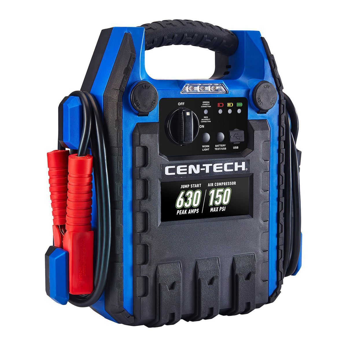 CEN-TECH 630 Peak Amp Portable Car Battery Jump Starter and Power Pack with 150 PSI Air Compressor