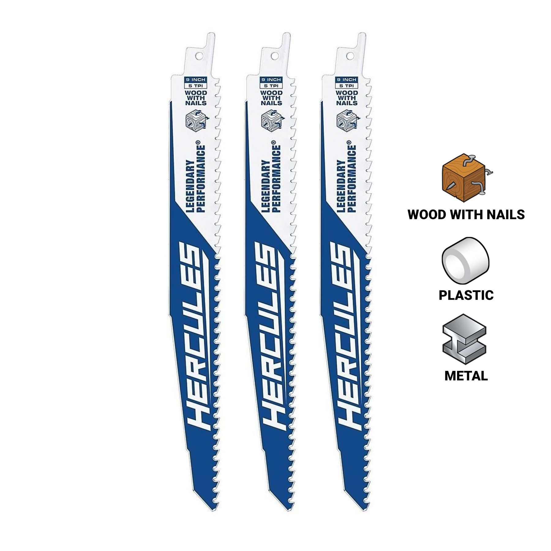 HERCULES 9 in., 5 TPI Multimaterial Demolition Reciprocating Saw Blades, 3-Pack