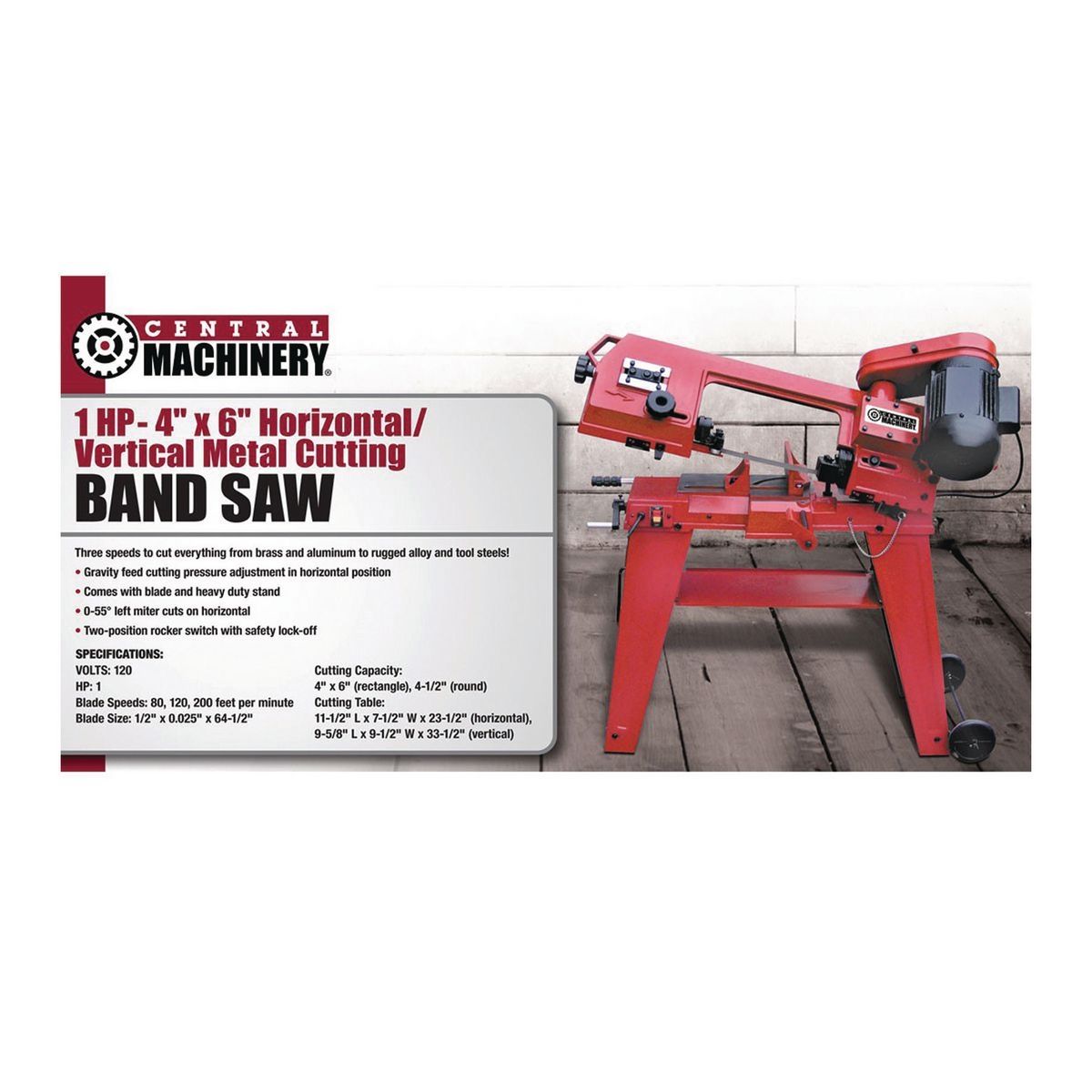CENTRAL MACHINERY 1 HP 4 in. x 6 in. Horizontal/Vertical Metal Cutting Band Saw