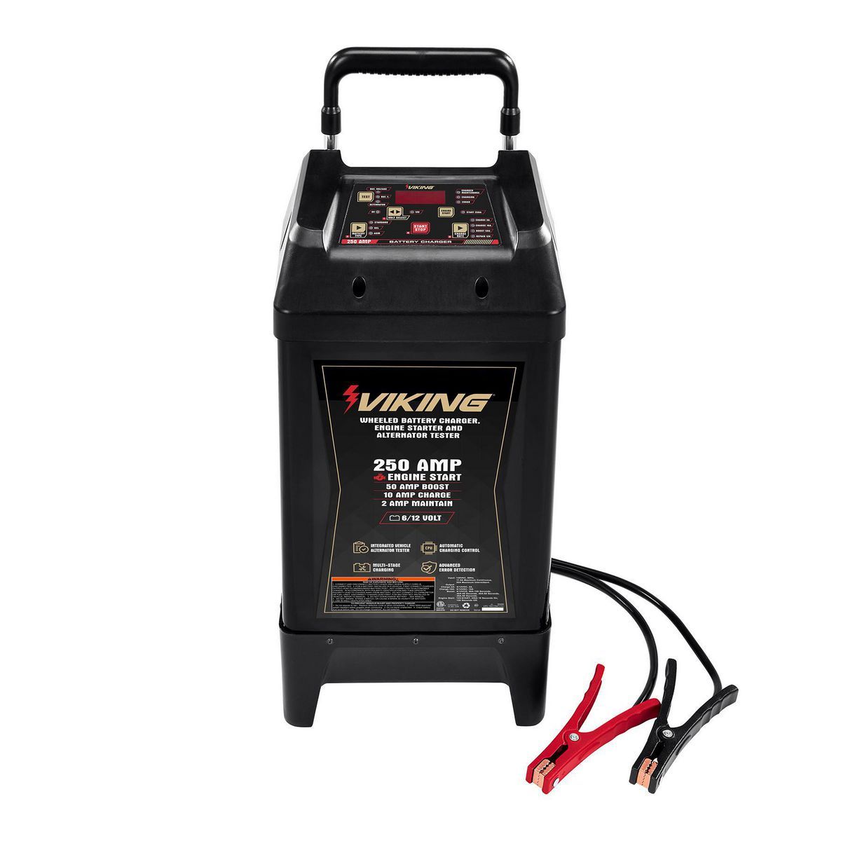 VIKING 2/15/50/250 Amp, 6/12V Wheeled Battery Charger, Engine Starter, and Alternator Tester