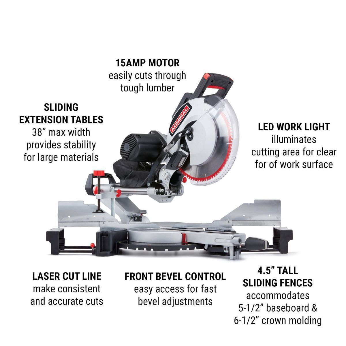 ADMIRAL 12 in. Dual-Bevel Sliding Compound Miter Saw with LED and Laser Guide