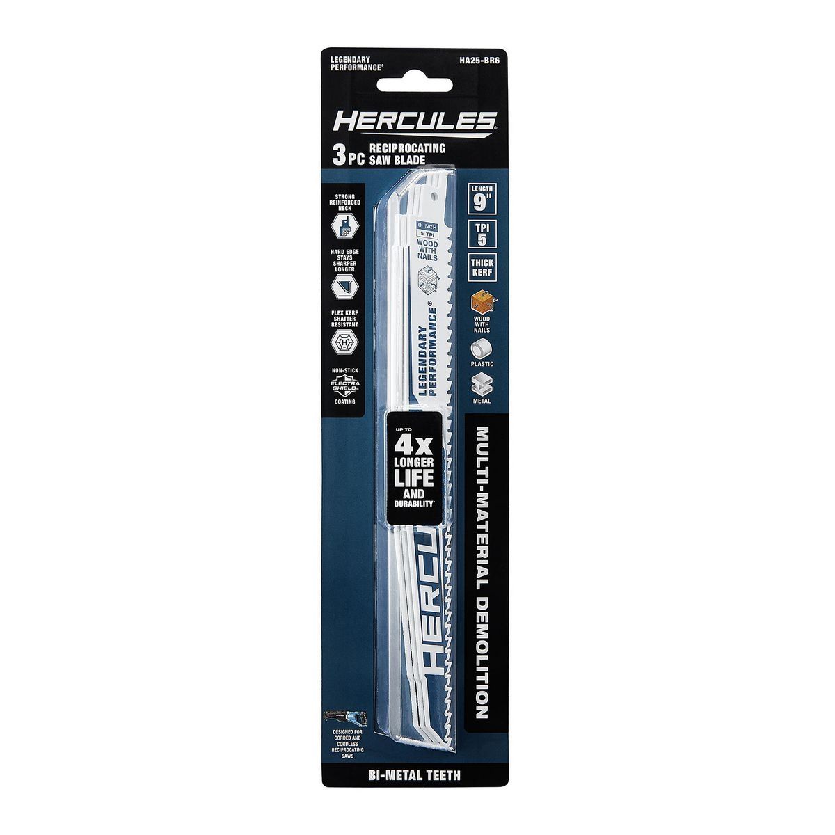 HERCULES 9 in., 5 TPI Multimaterial Demolition Reciprocating Saw Blades, 3-Pack