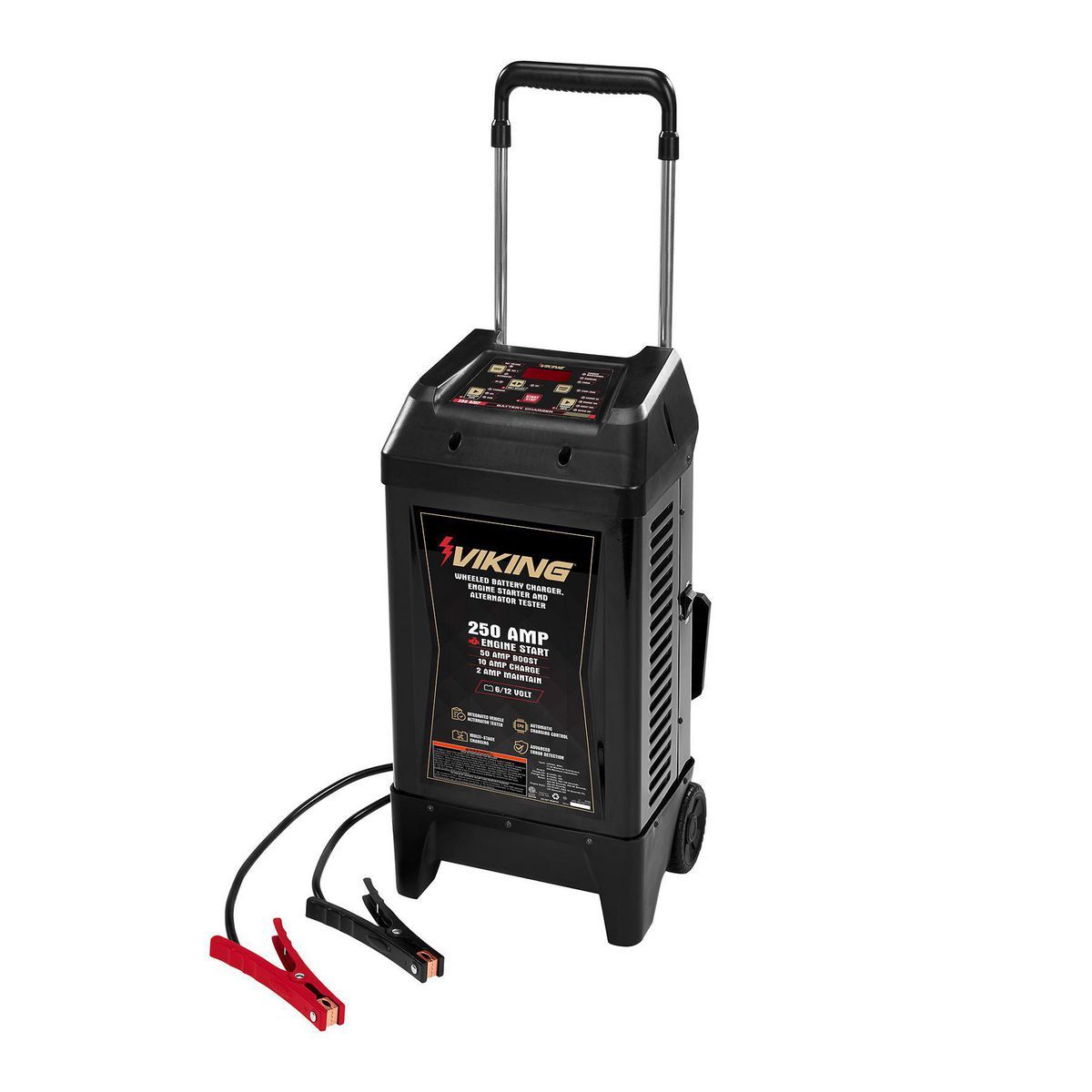 VIKING 2/15/50/250 Amp, 6/12V Wheeled Battery Charger, Engine Starter, and Alternator Tester
