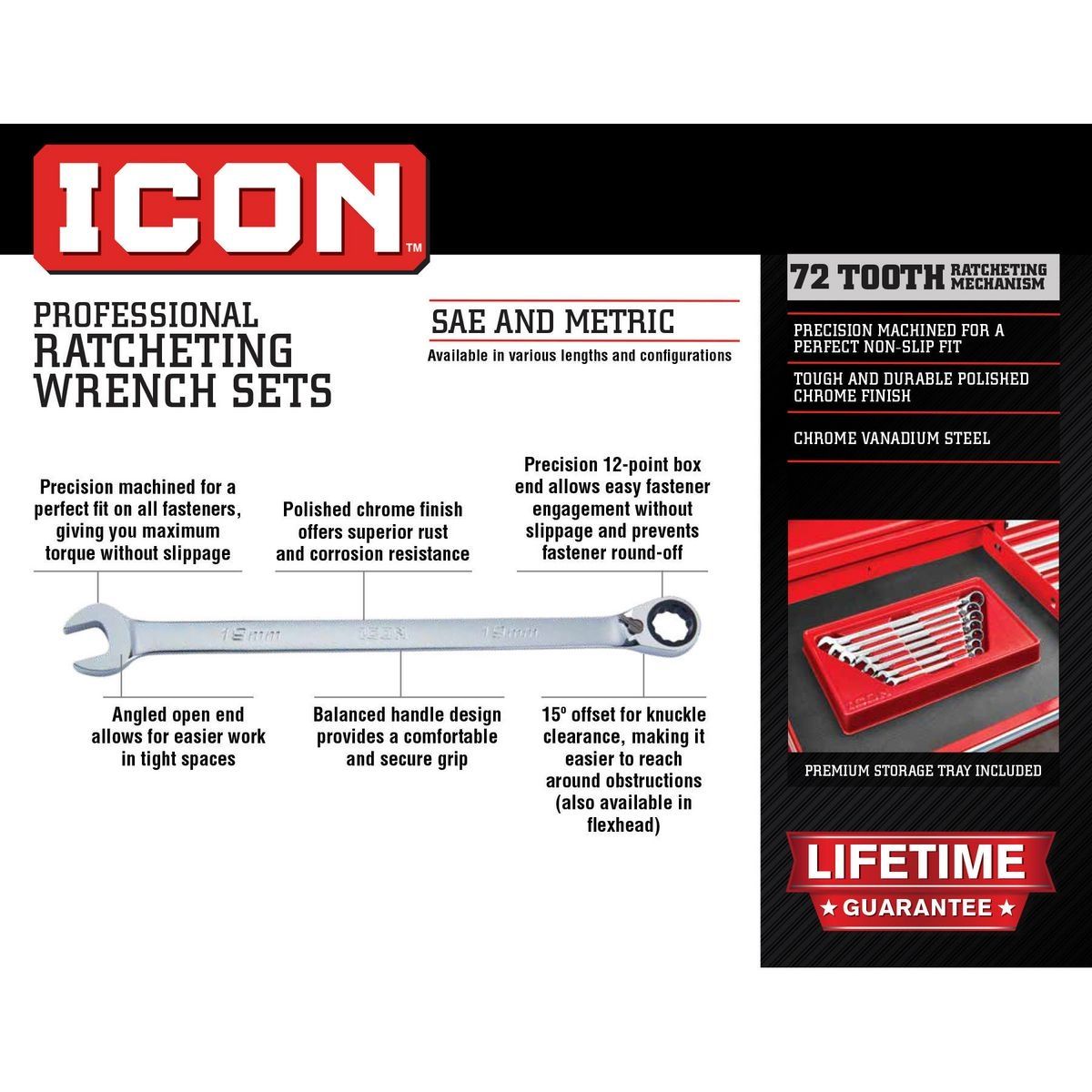 ICON Professional Stubby Metric Ratcheting Combination Wrench Set, 10 Piece