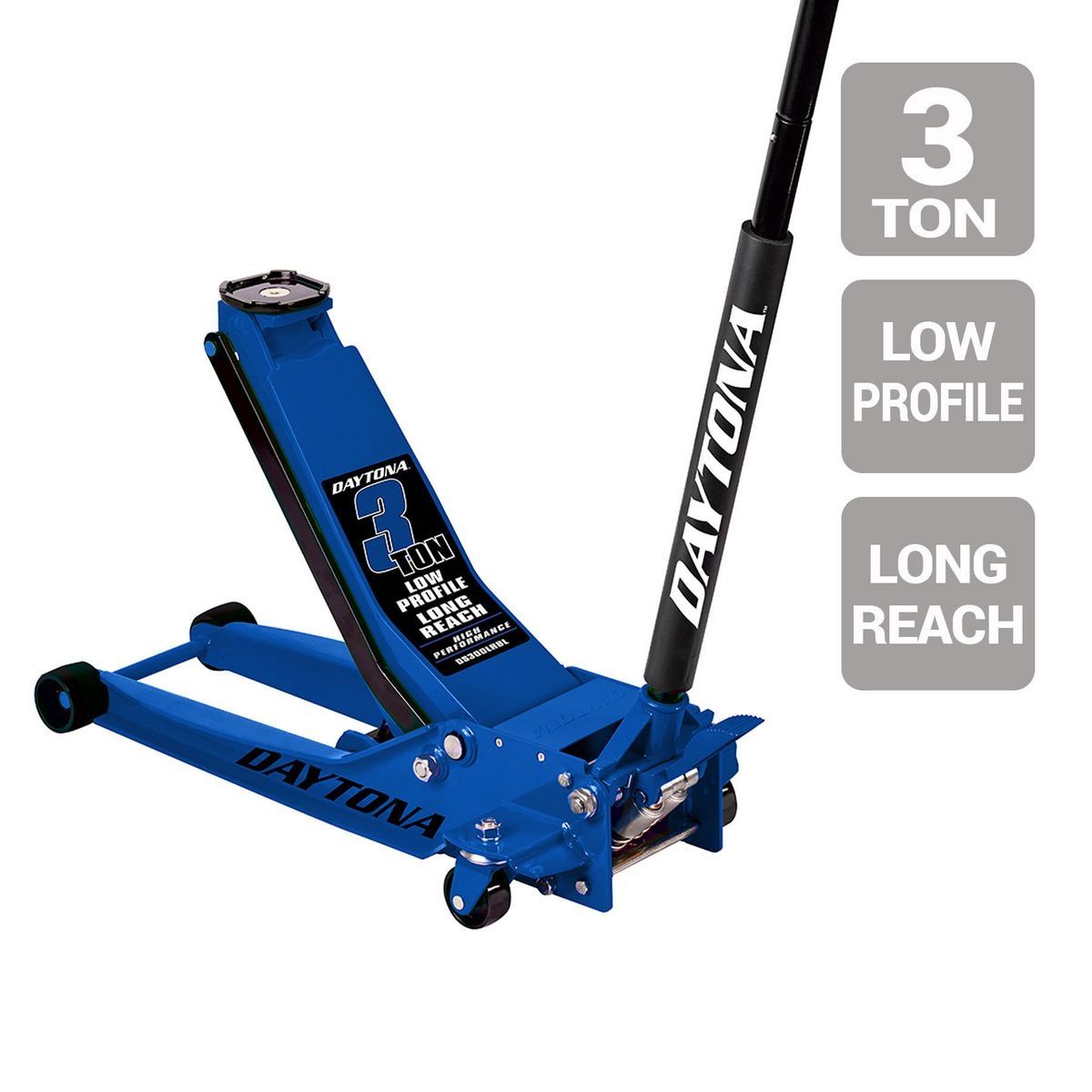 DAYTONA 3 Ton Long-Reach Low-Profile Professional Floor Jack with RAPID PUMP, Blue