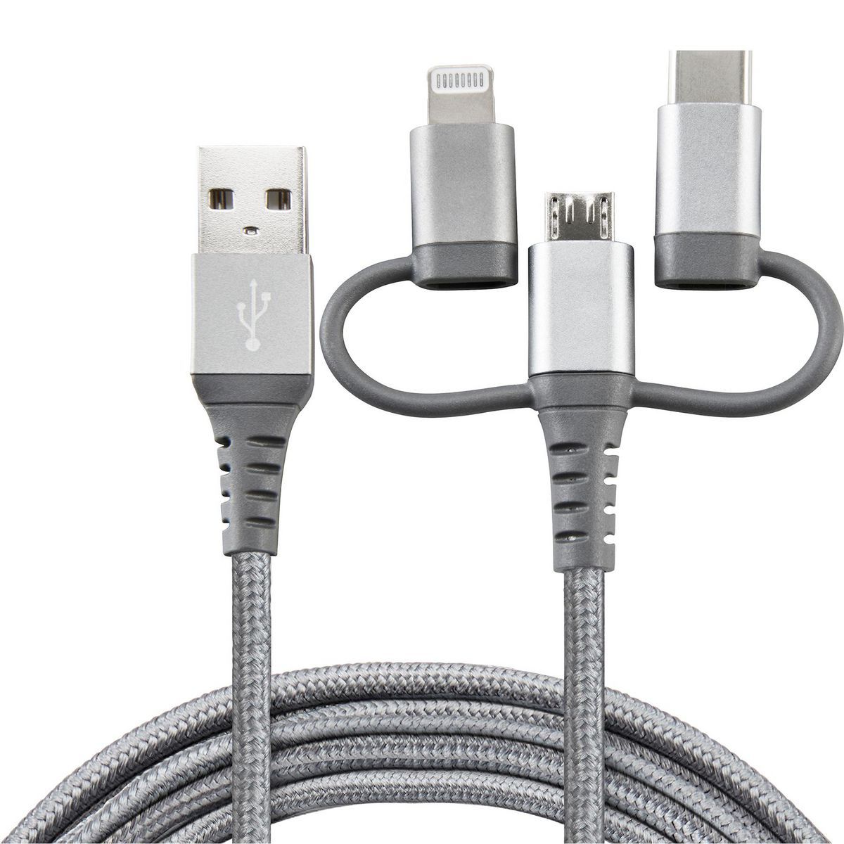 ARMSTRONG 6 ft., 3-in-1 Braided Charging Cable for LIGHTNING, Micro-USB, USB-C