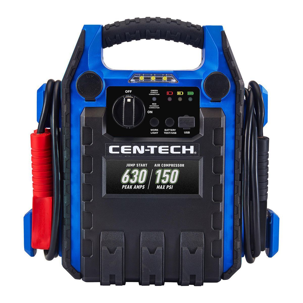 CEN-TECH 630 Peak Amp Portable Car Battery Jump Starter and Power Pack with 150 PSI Air Compressor