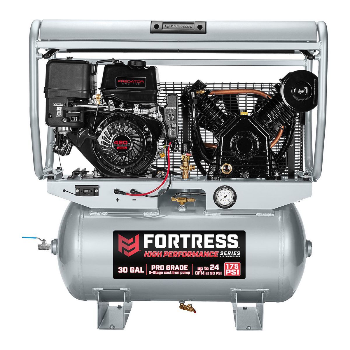 FORTRESS 30 Gallon, 175 PSI High Performance Gas Truck Bed Jobsite Air Compressor