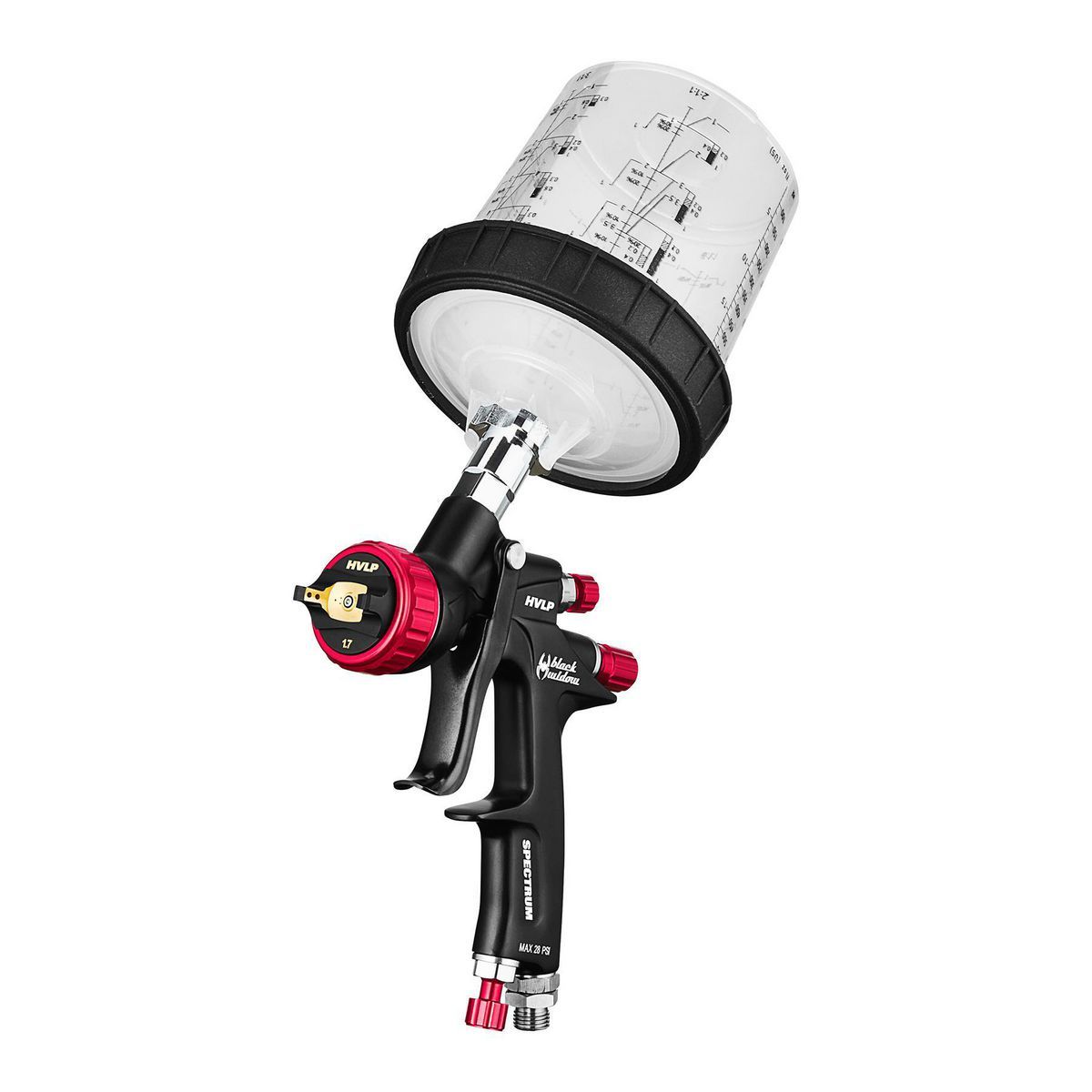 BLACK WIDOW BY SPECTRUM Professional HVLP Gravity-Feed Air Spray Gun with Rear Fan Control