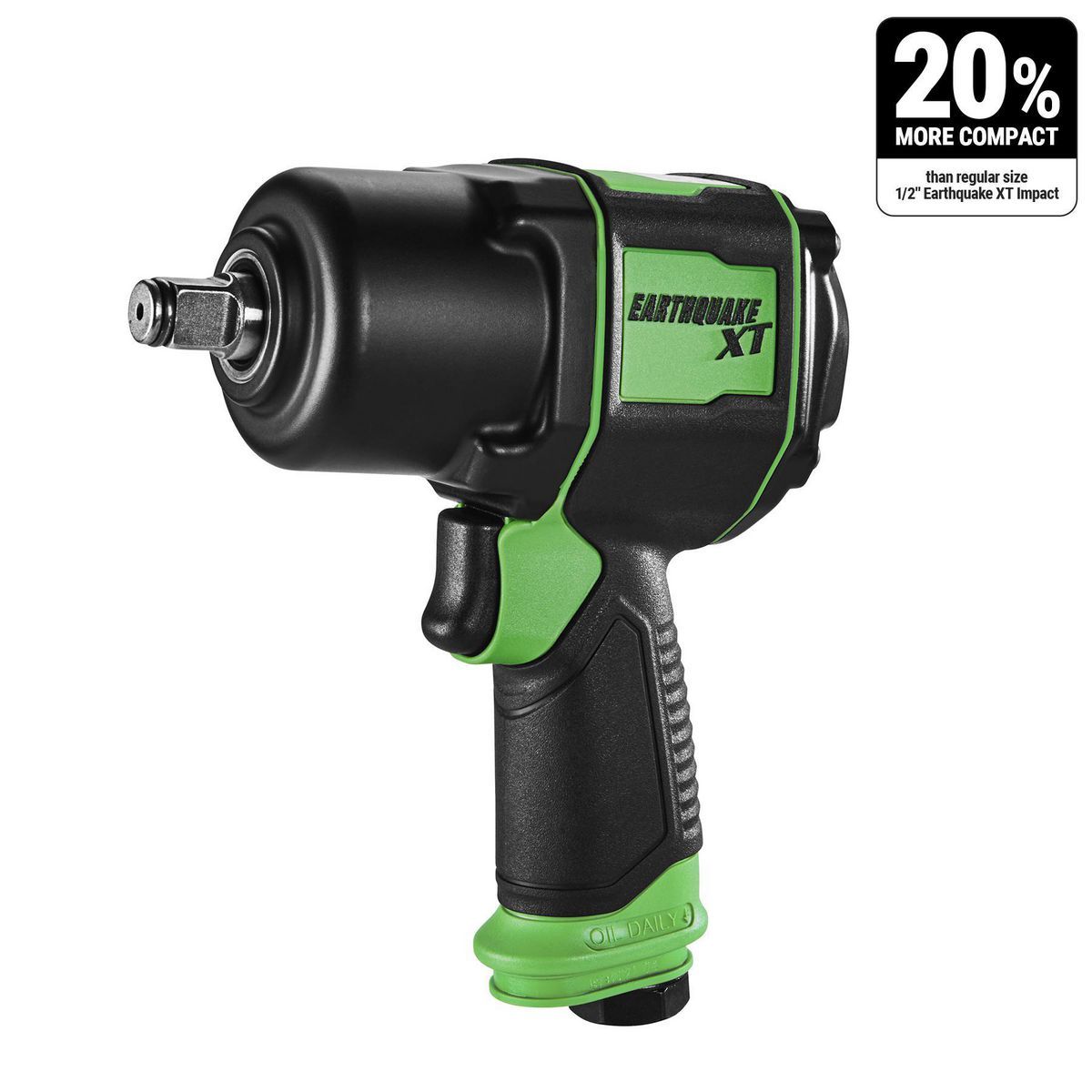 EARTHQUAKE XT 1/2 in. Supercompact Air Impact Wrench, Twin Hammer, 1000 ft-lbs, Green