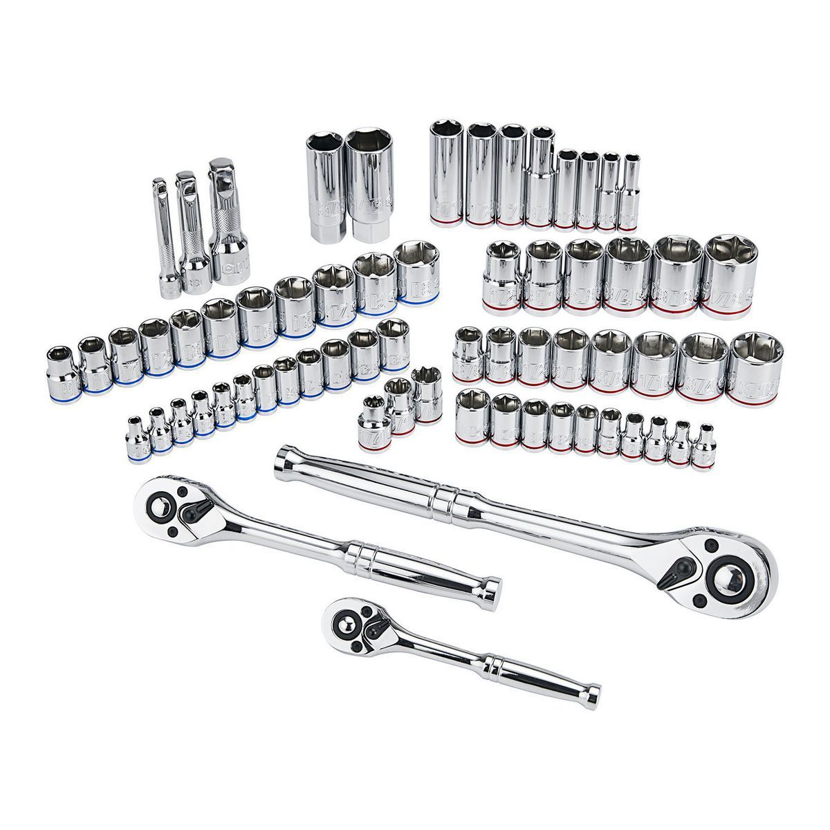QUINN 1/4 in., 3/8 in., and 1/2 in. Drive SAE and Metric Hi-Vis Socket Set, 66-Piece