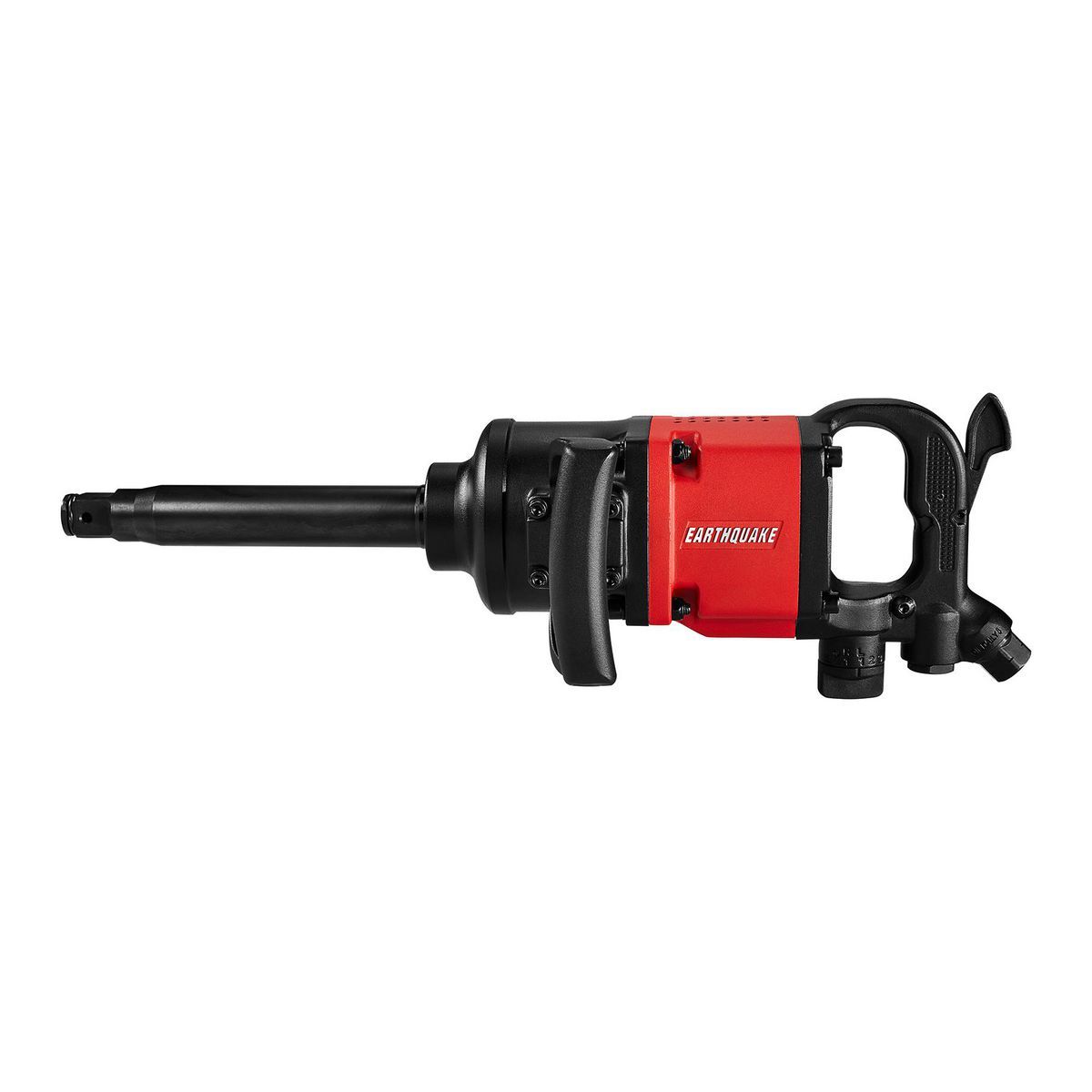 EARTHQUAKE 1 in. D-Handle Aluminum Air Impact Wrench, 8 in. Extended Anvil, Pinless, 2500 ft. lbs., Red