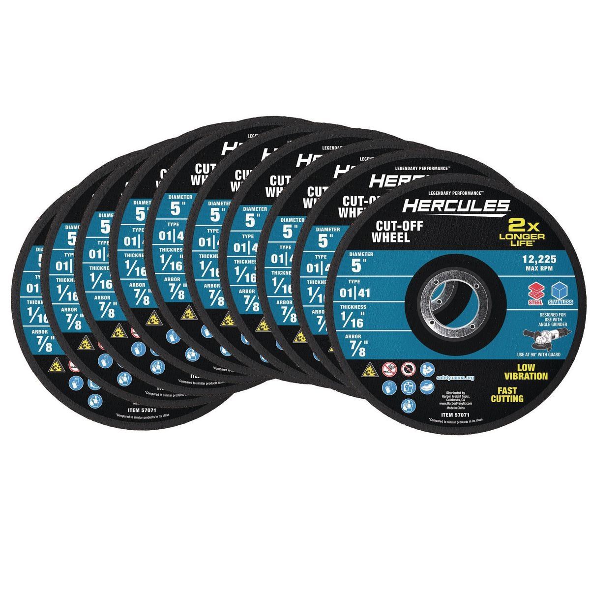 HERCULES 5 in. x 1/16 in. x 7/8 in., Type 01/41 Metal Cut-Off Wheel, 10-Pack