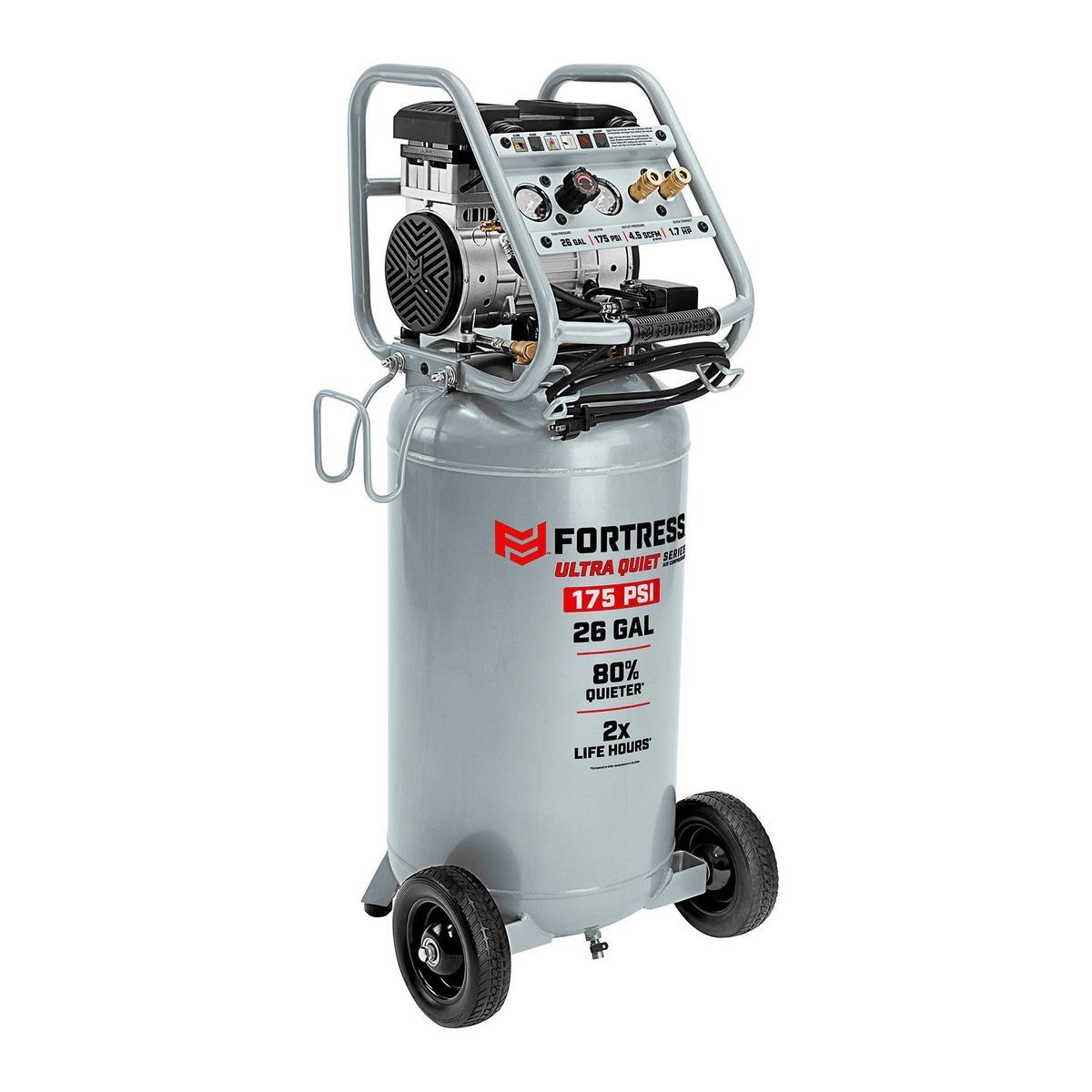 FORTRESS 26 Gallon, 175 PSI Ultra Quiet Oil-Free Vertical Shop/Auto Air Compressor