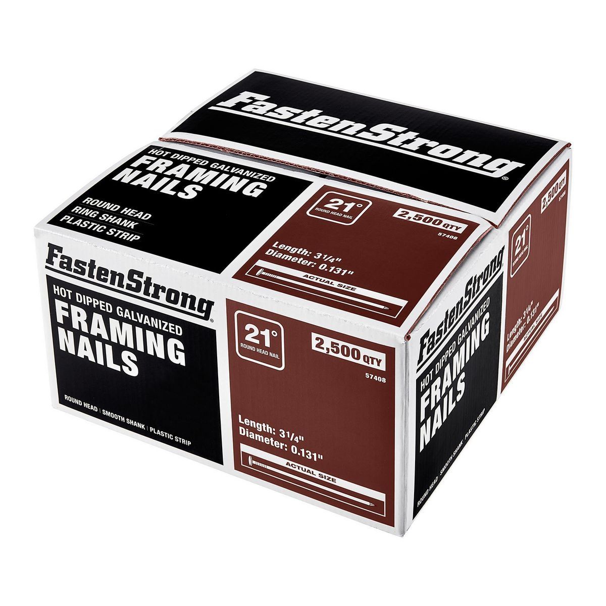FASTENSTRONG 21° 3-1/4 in. Galvanized Framing Nails, Smooth Shank, 2500 Pack