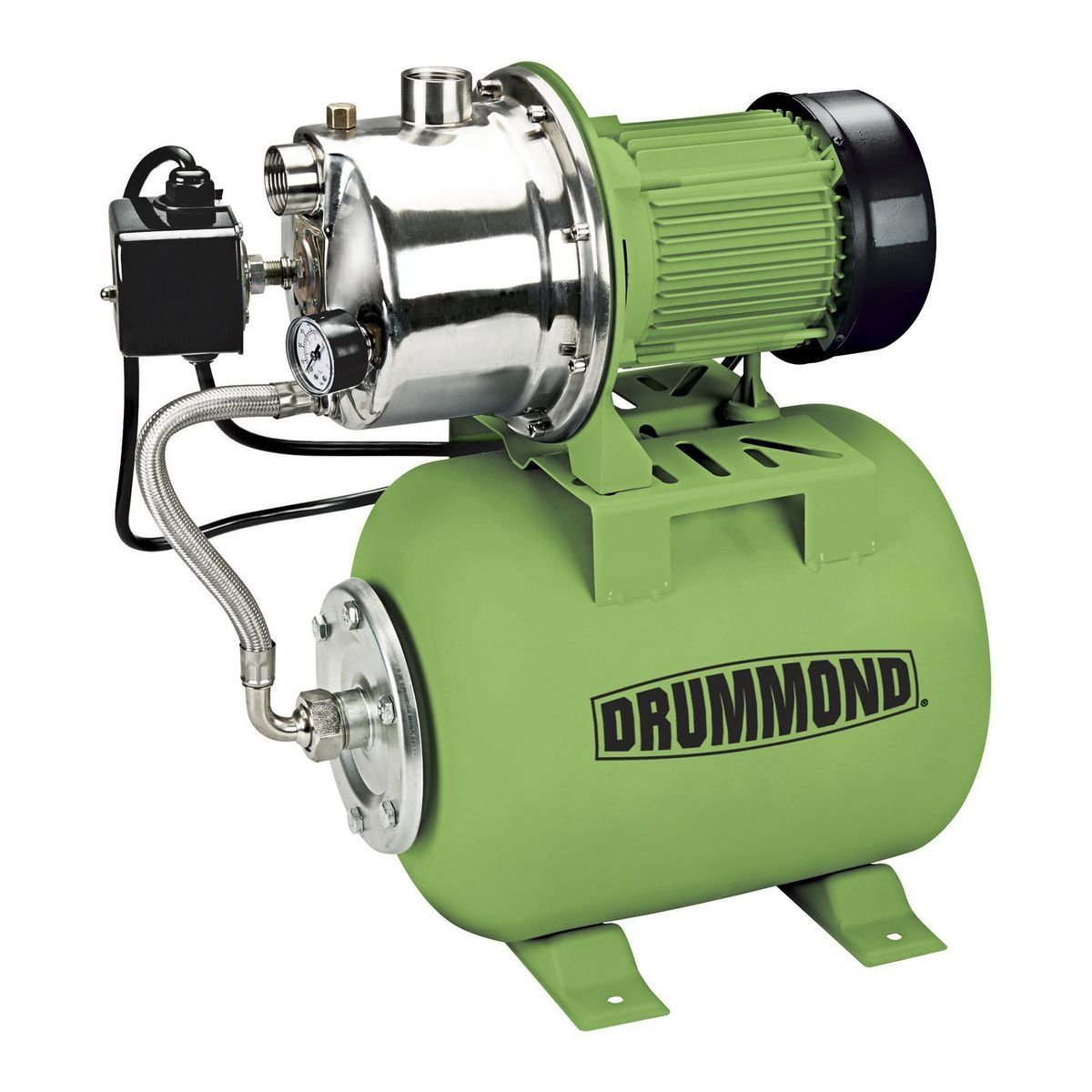 DRUMMOND 1 HP Stainless Steel Shallow Well Pump and Tank with Pressure Control Switch - 950 GPH