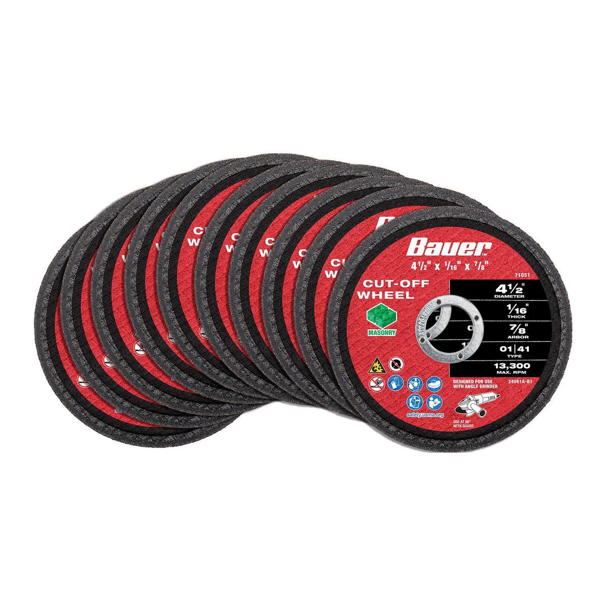 BAUER 4-1/2 in. x 1/16 in. x 7/8 in., Type 01/41 Masonry Cut-Off Wheel, 10-Pack
