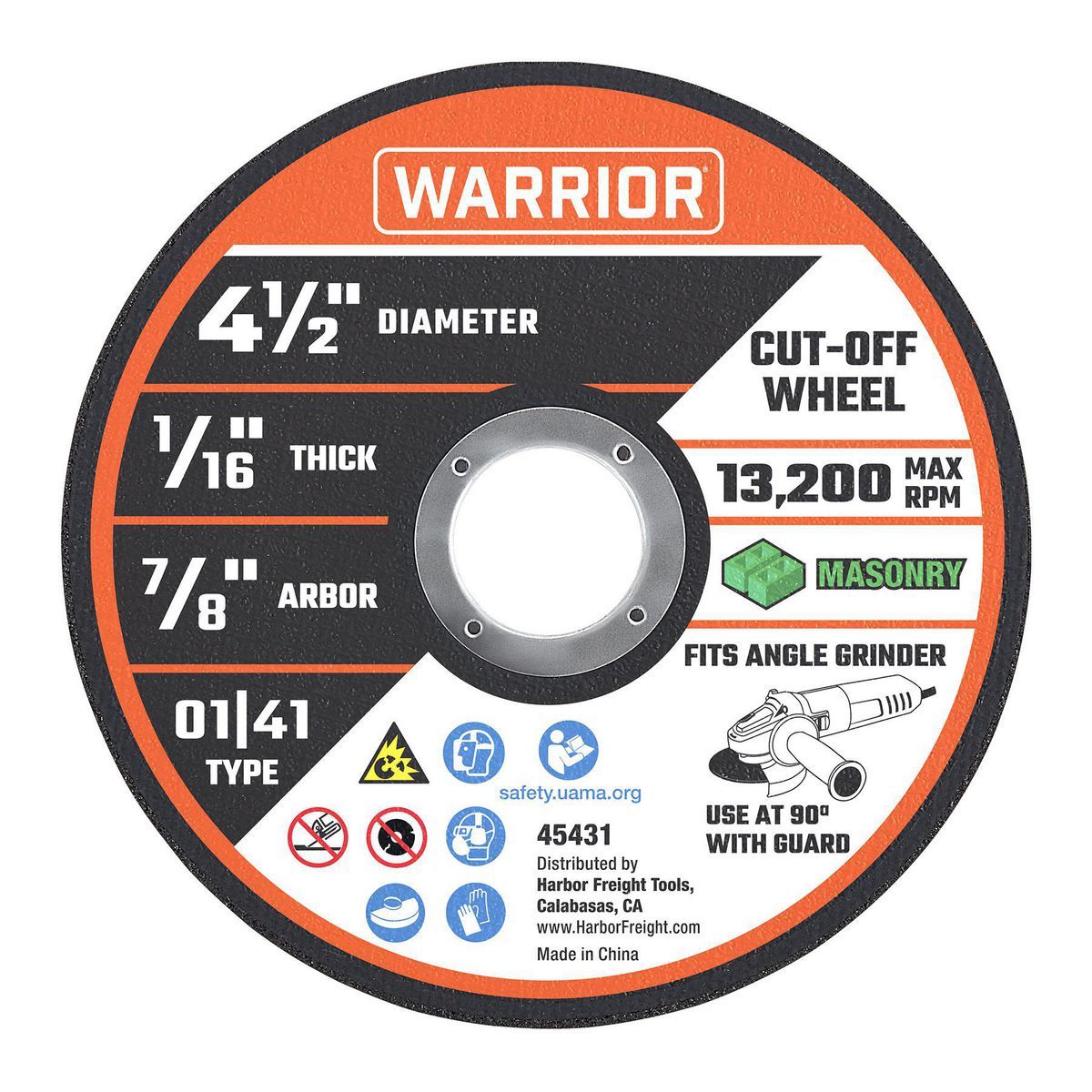 WARRIOR 4-1/2 in. x 1/16 in. x 7/8 in. Type 01/41 Masonry Cut-Off Wheel, 10-Pack
