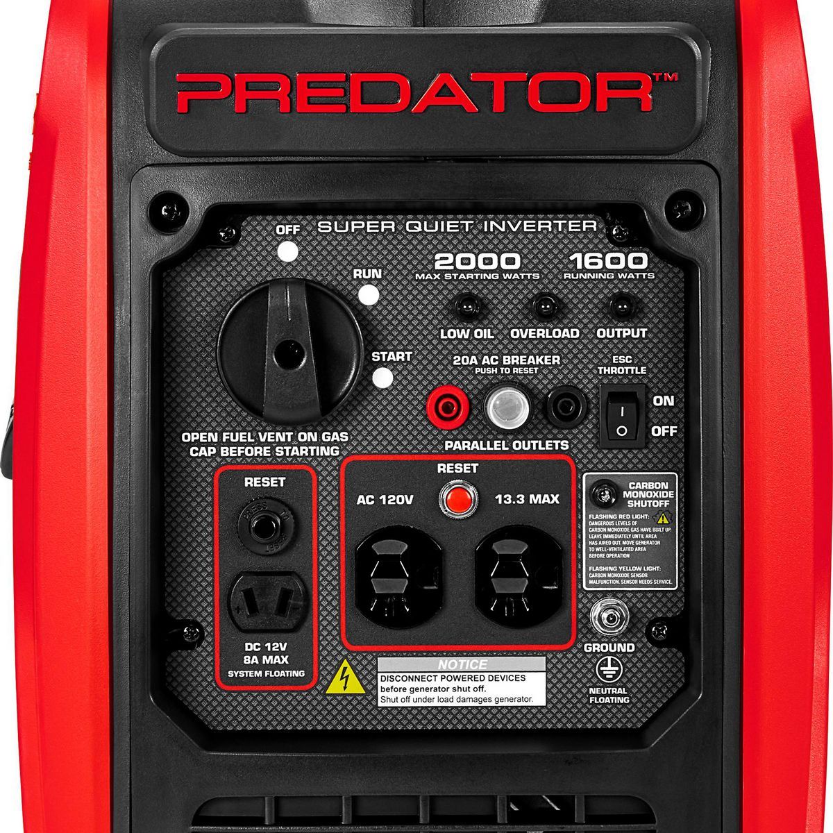 PREDATOR 2000 Watt SUPER QUIET Inverter Generator with CO SECURE Technology, EPA