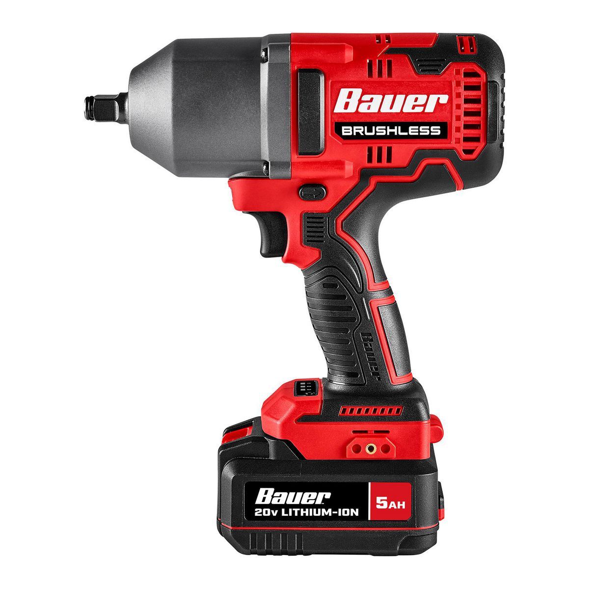 BAUER 20V Brushless Cordless, 1/2 in. High-Torque Impact Wrench Kit with 5 Ah Battery and Charger