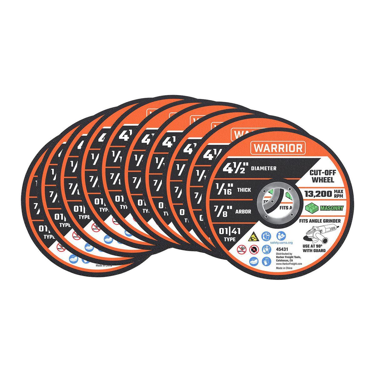 WARRIOR 4-1/2 in. x 1/16 in. x 7/8 in. Type 01/41 Masonry Cut-Off Wheel, 10-Pack