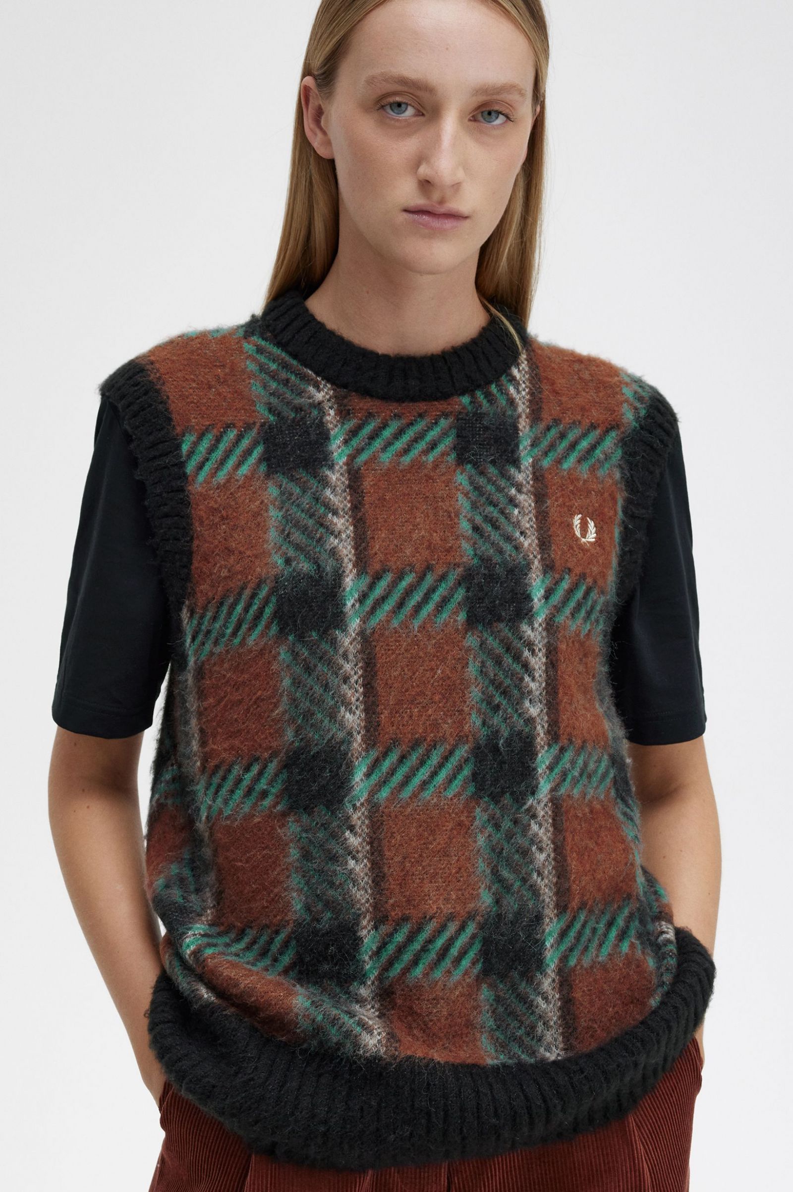 Glitch Tartan Knitted Tank Whisky Brown 7039311