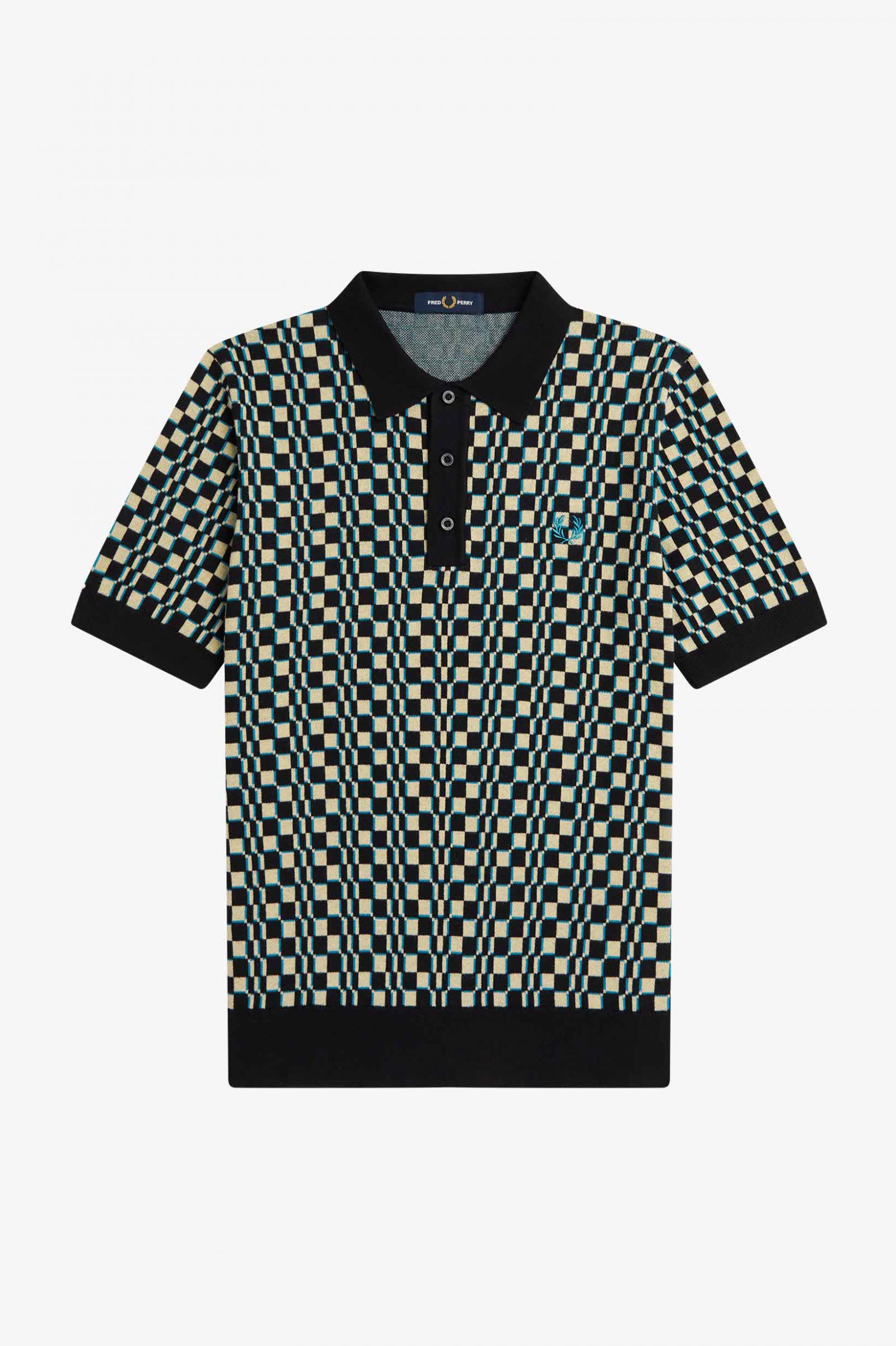 Glitch Chequerboard Knitted Shirt Light Oyster / Black 7038348