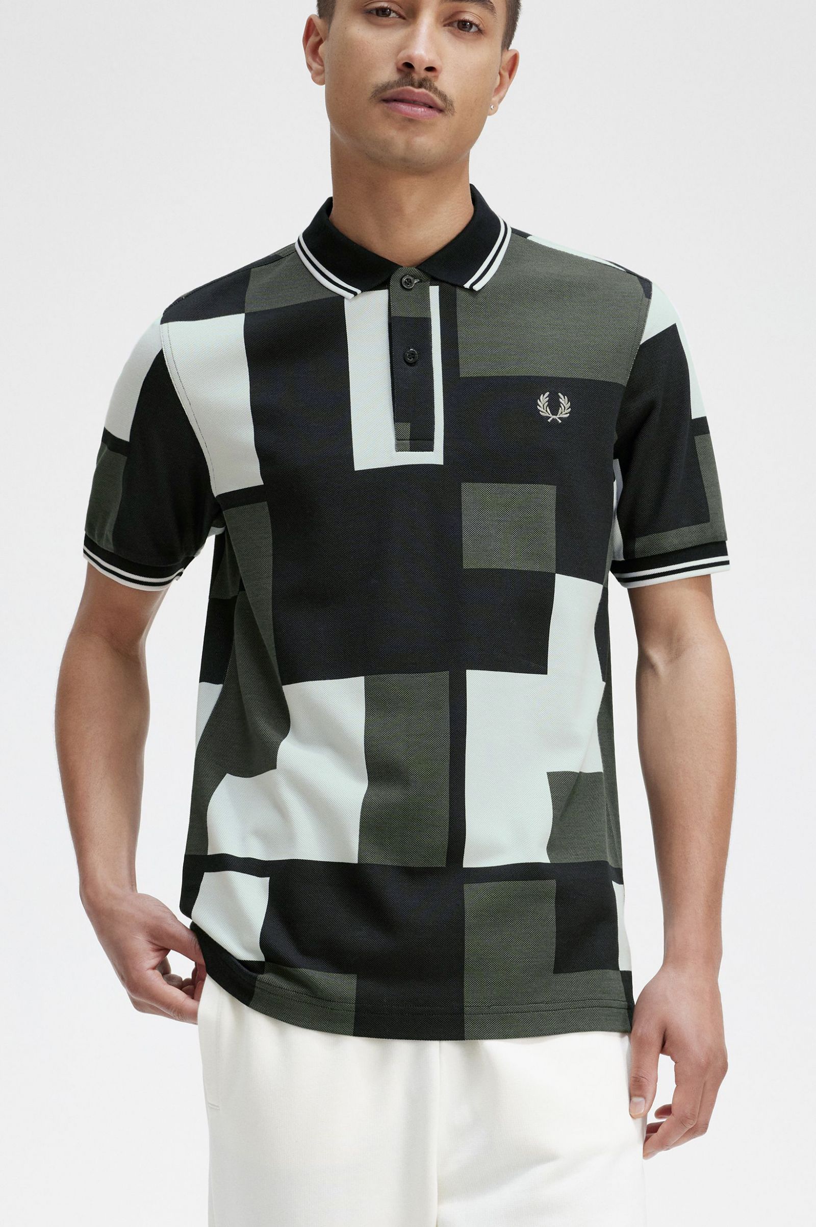 Pixel Print Fred Perry Shirt Light Ice 7038539