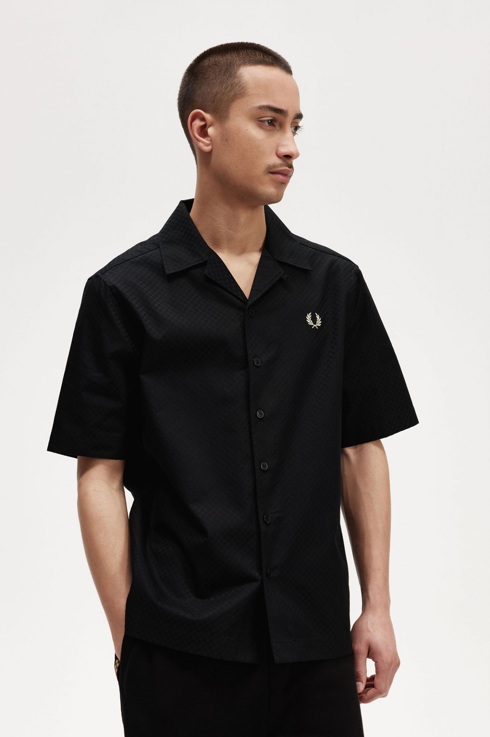 Chequerboard Revere Collar Shirt Black 7038709