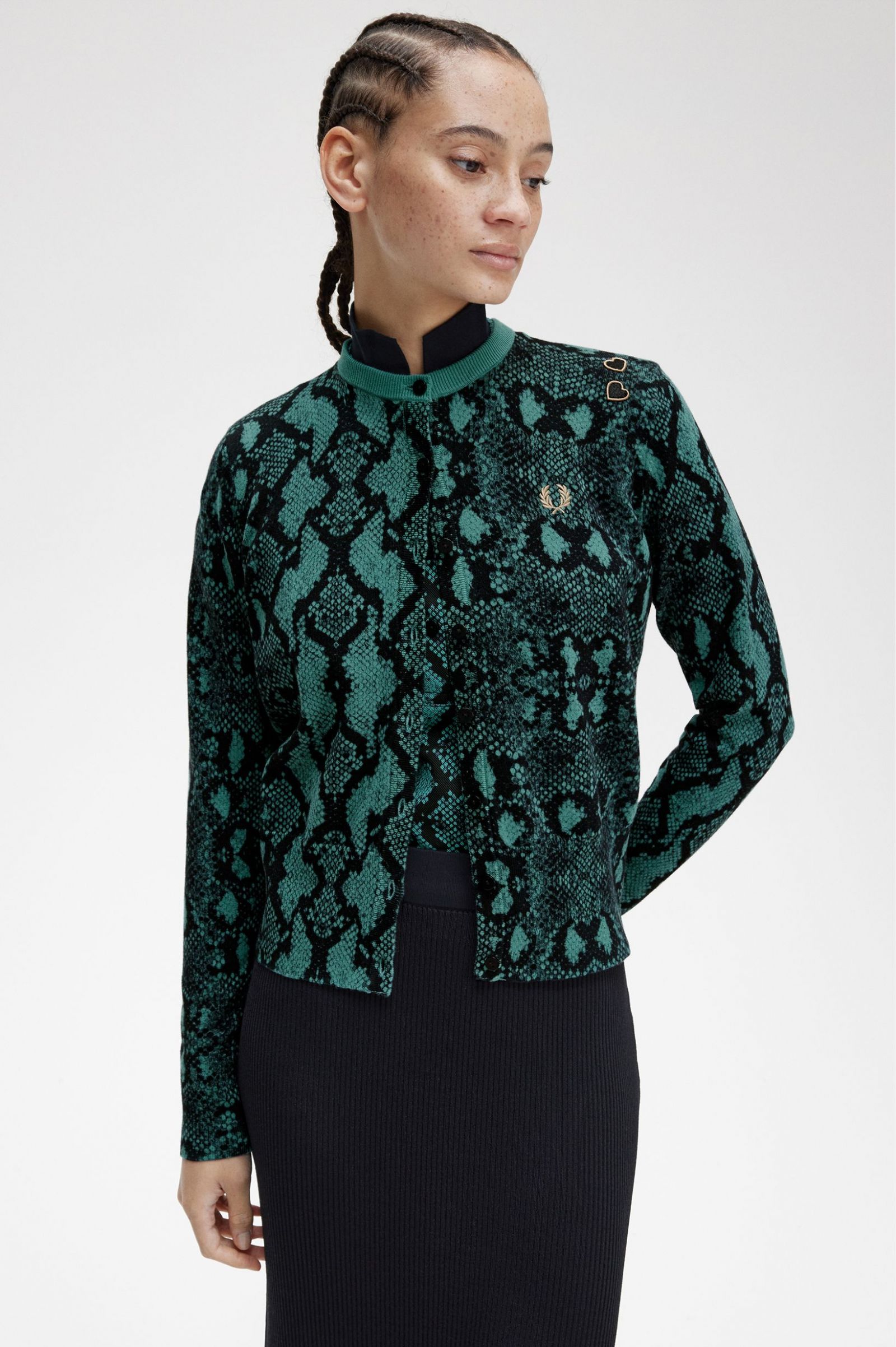 Amy Winehouse FoundationSnake Print Cardigan Deep Mint 7039221