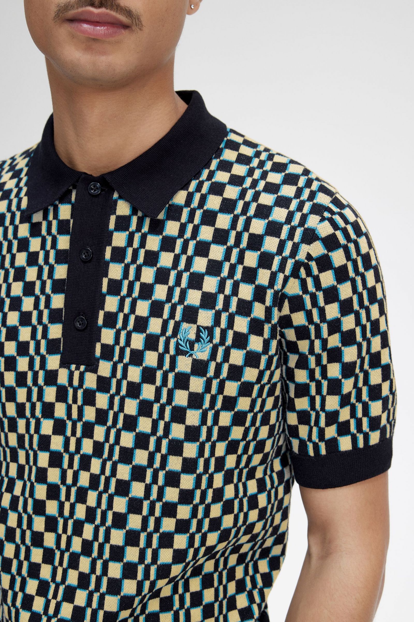 Glitch Chequerboard Knitted Shirt Light Oyster / Black 7038348