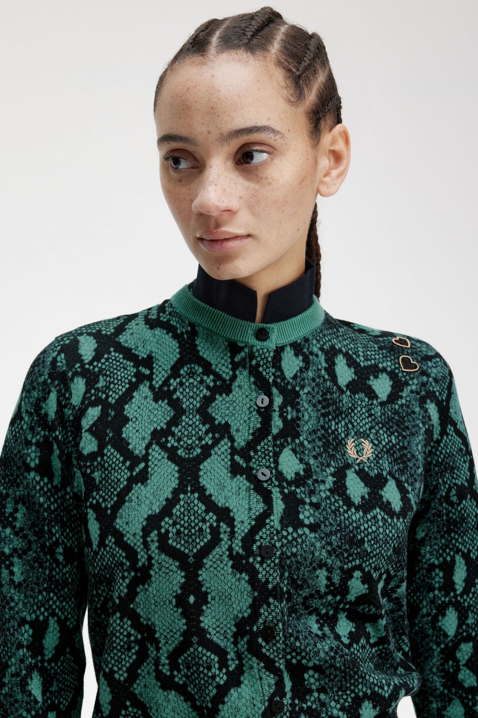 Amy Winehouse FoundationSnake Print Cardigan Deep Mint 7039221