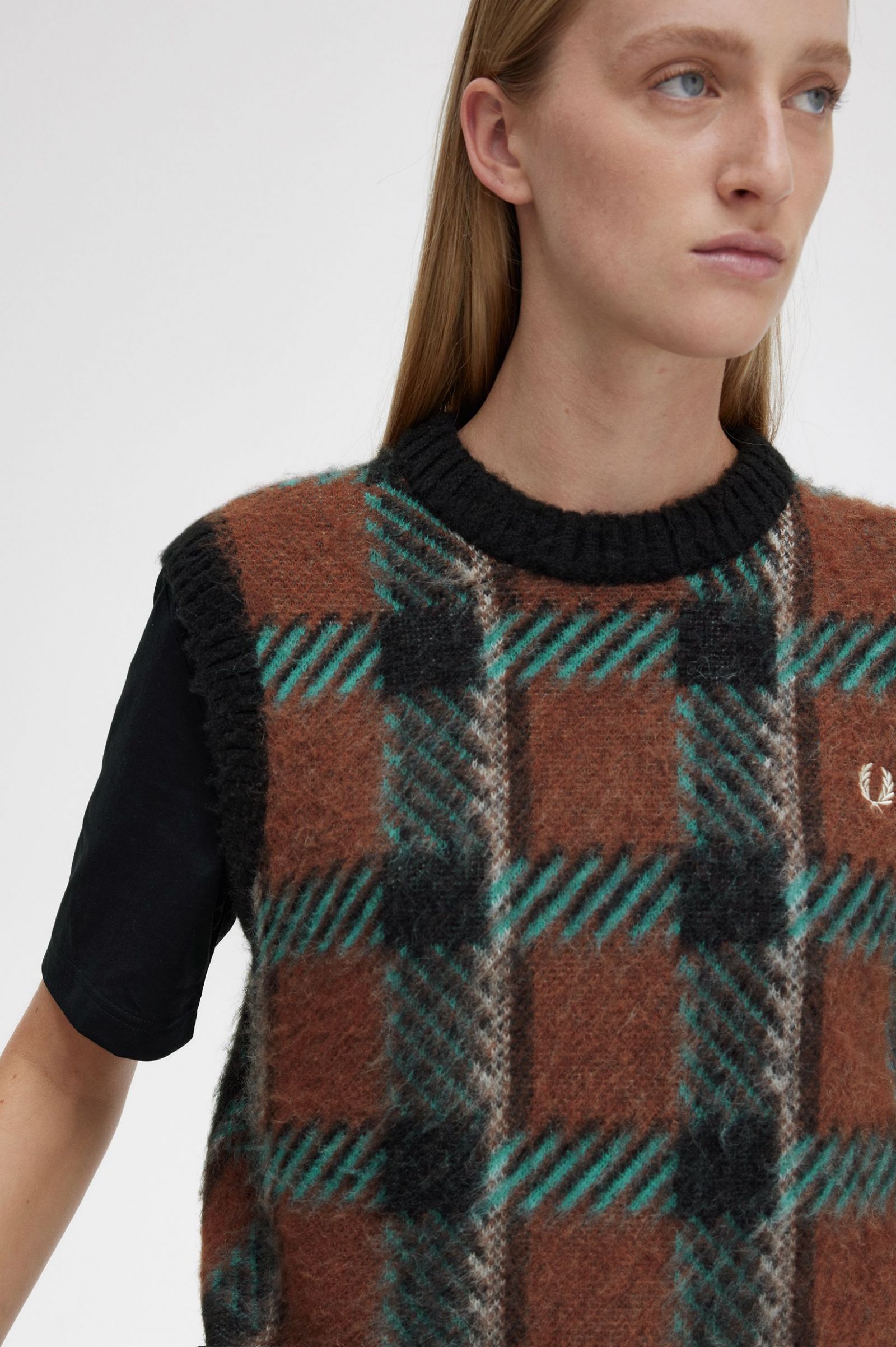 Glitch Tartan Knitted Tank Whisky Brown 7039311