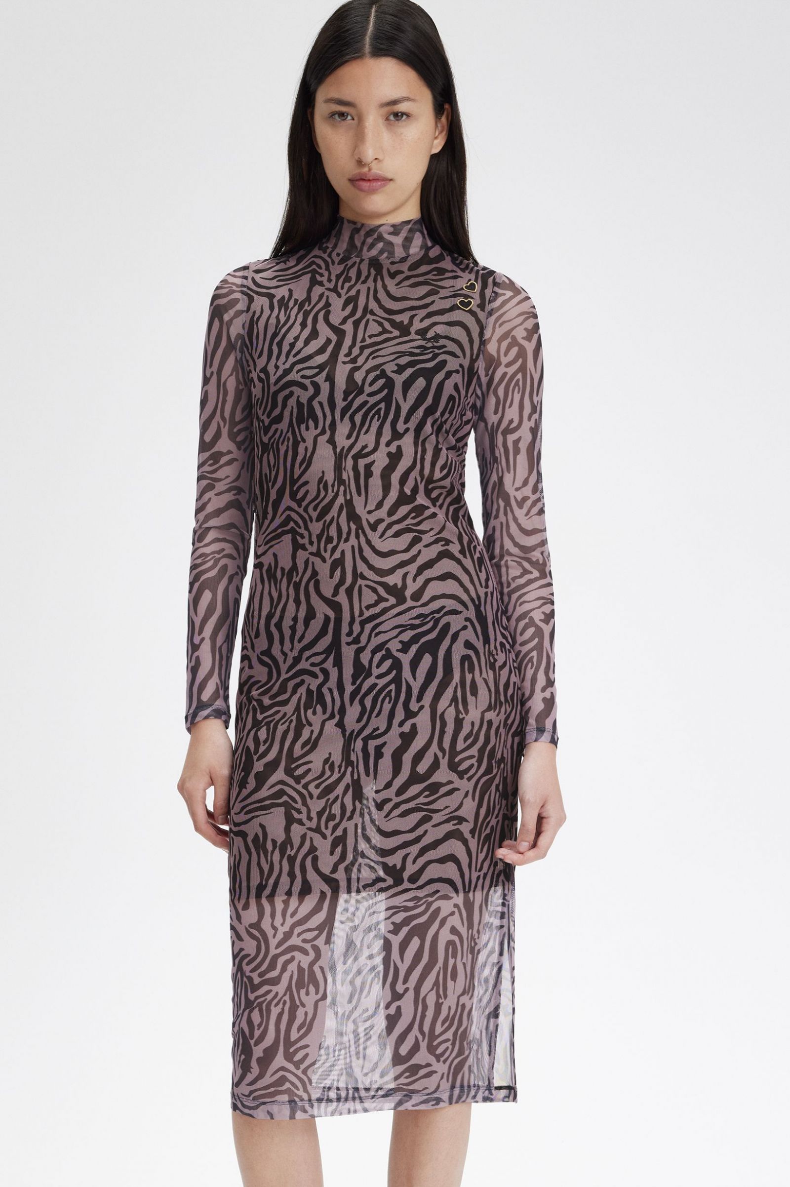 Amy Winehouse FoundationZebra Print Mesh Dress Dusty Rose Pink 7039370