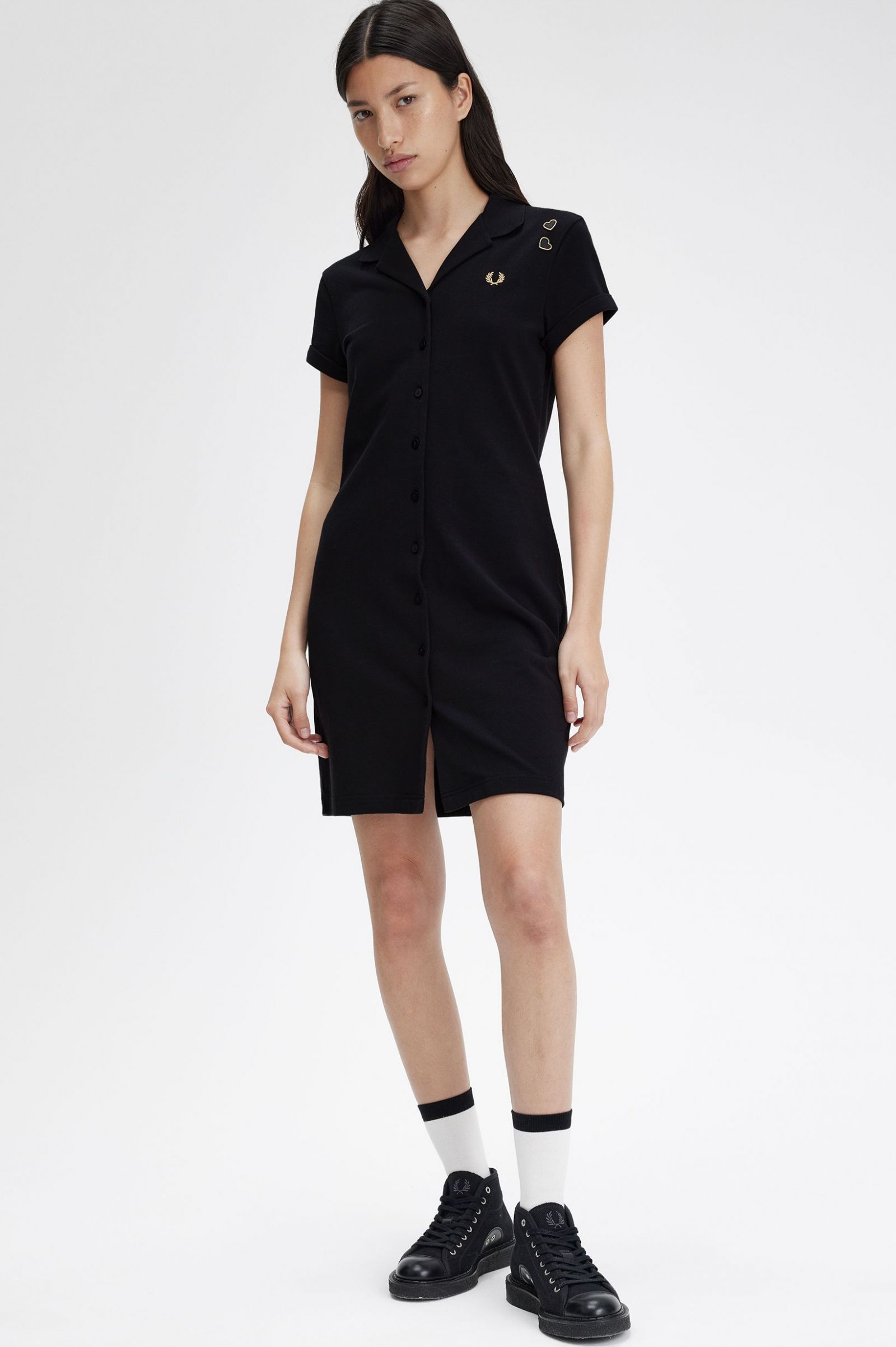 Amy Winehouse FoundationButton Through Pique Shirt Dress Black 7039225
