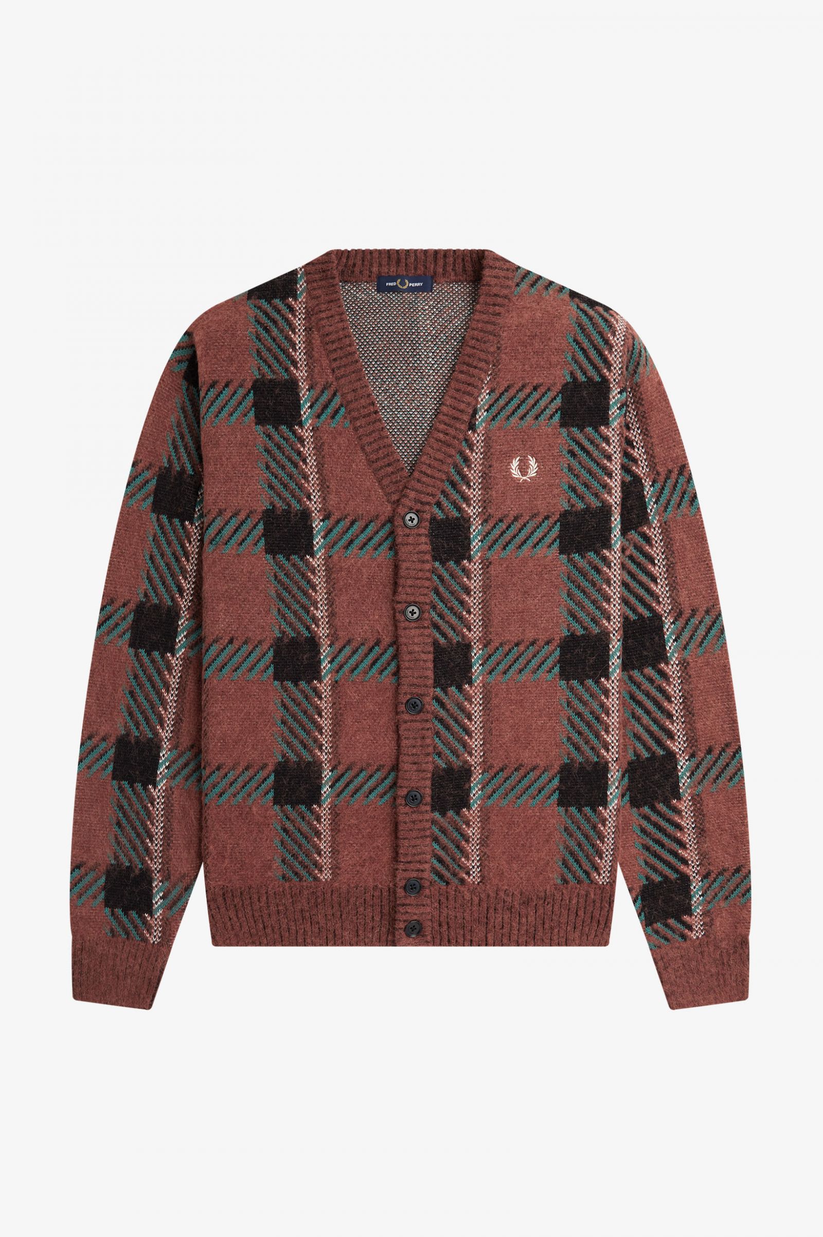 Glitch Tartan Cardigan Whisky Brown 7038664