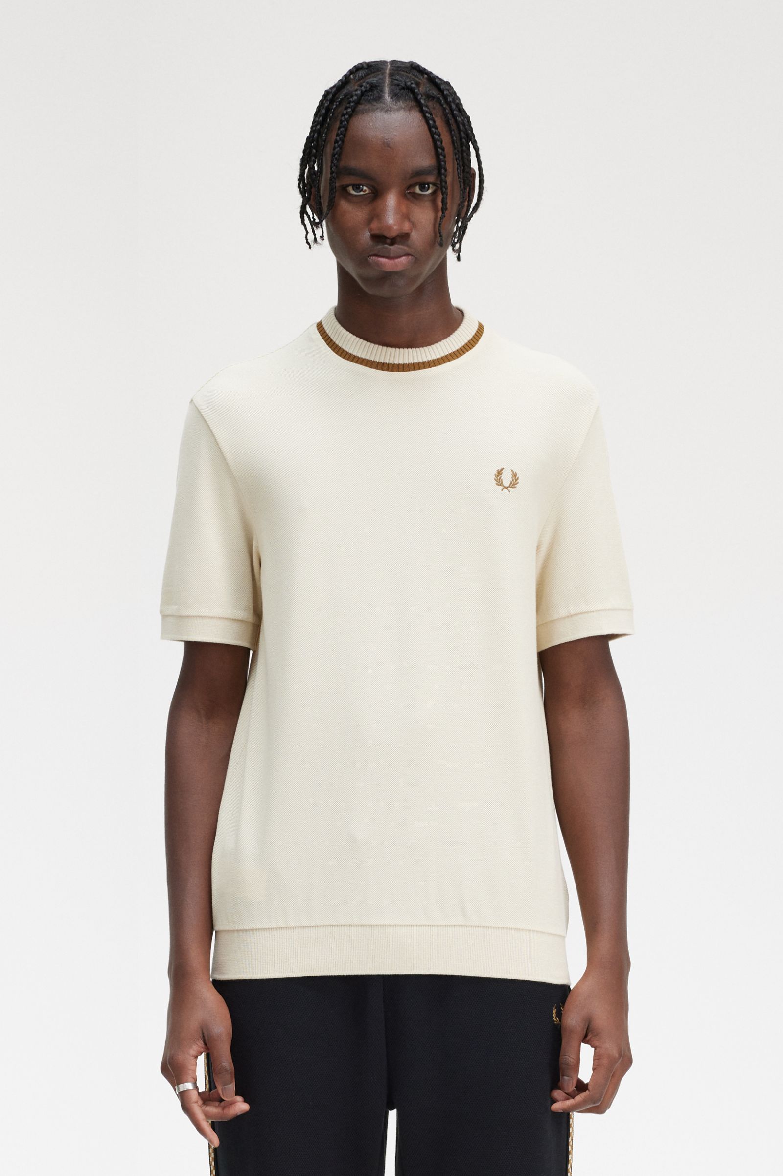 Crew Neck Piqué T-Shirt Oatmeal 7038976