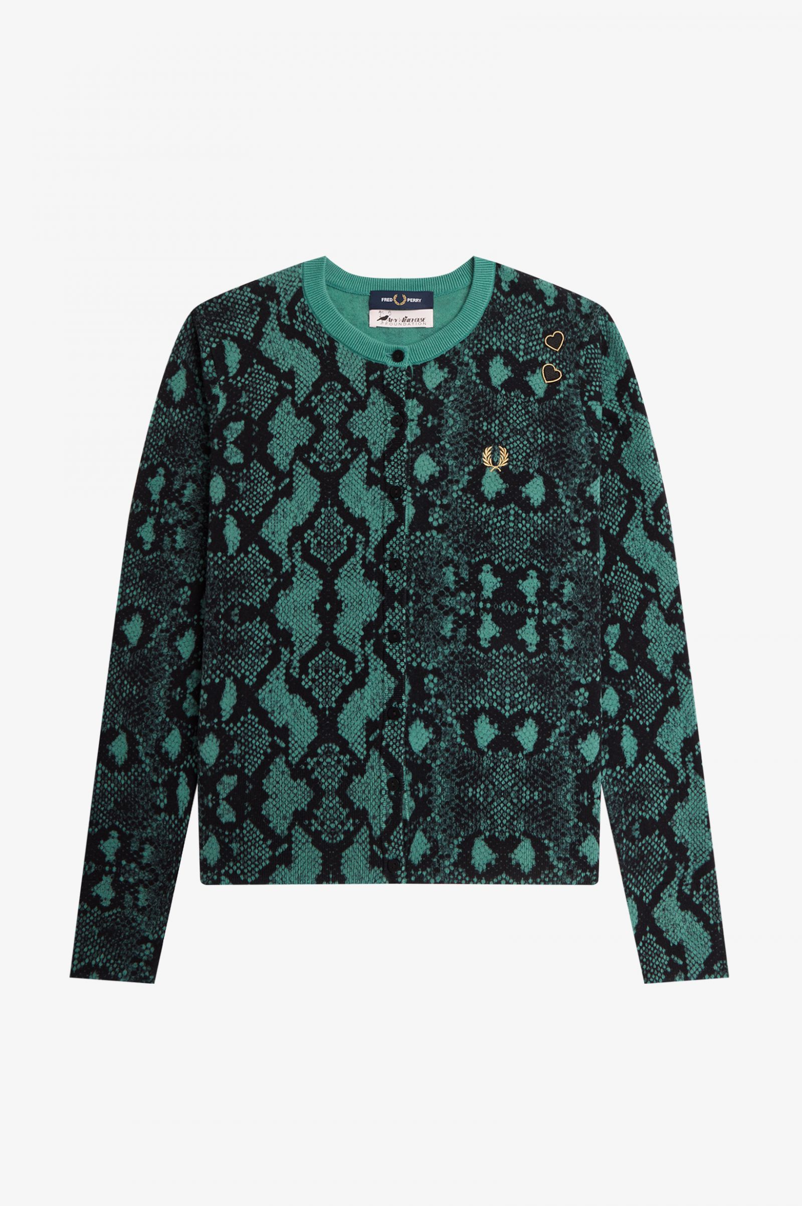 Amy Winehouse FoundationSnake Print Cardigan Deep Mint 7039221