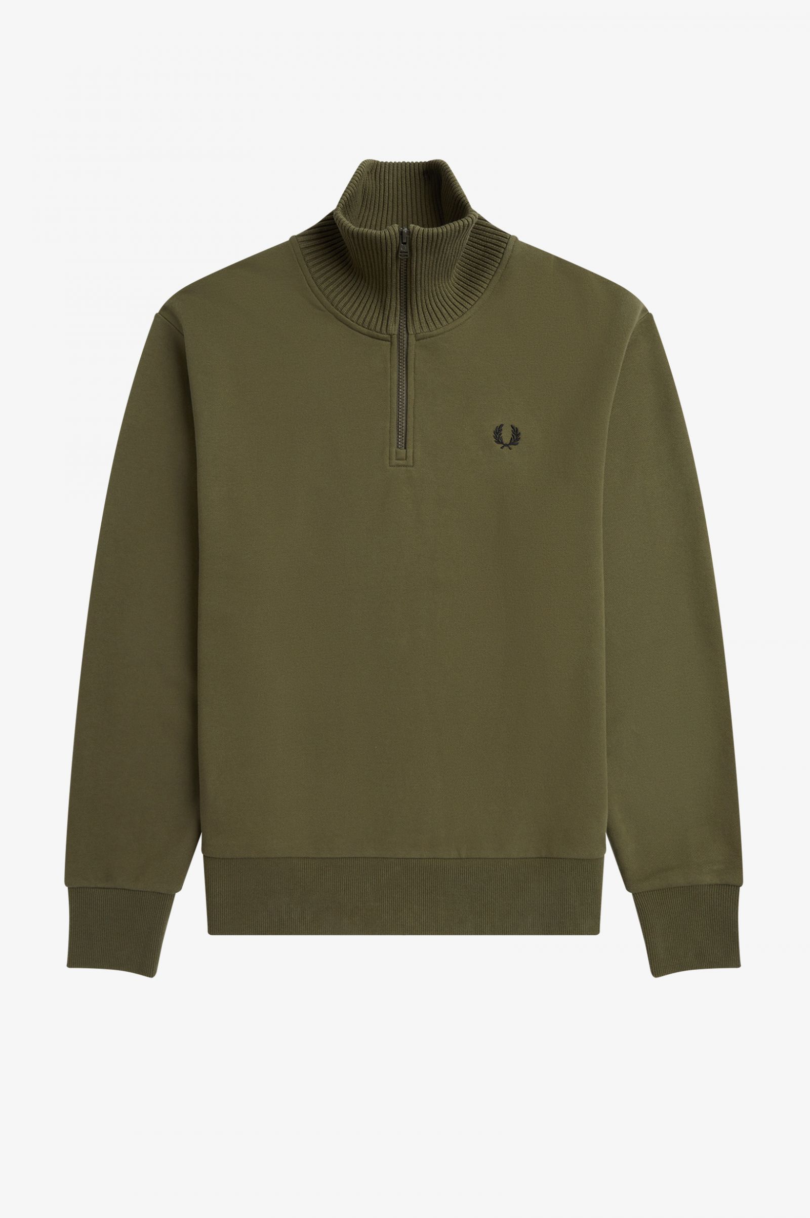Knitted Trim Zip Neck Sweatshirt Uniform Green 7038395