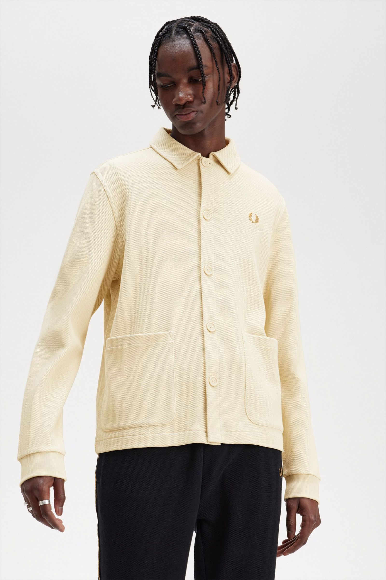 Button Through Long Sleeve Polo Shirt Oatmeal 7038566