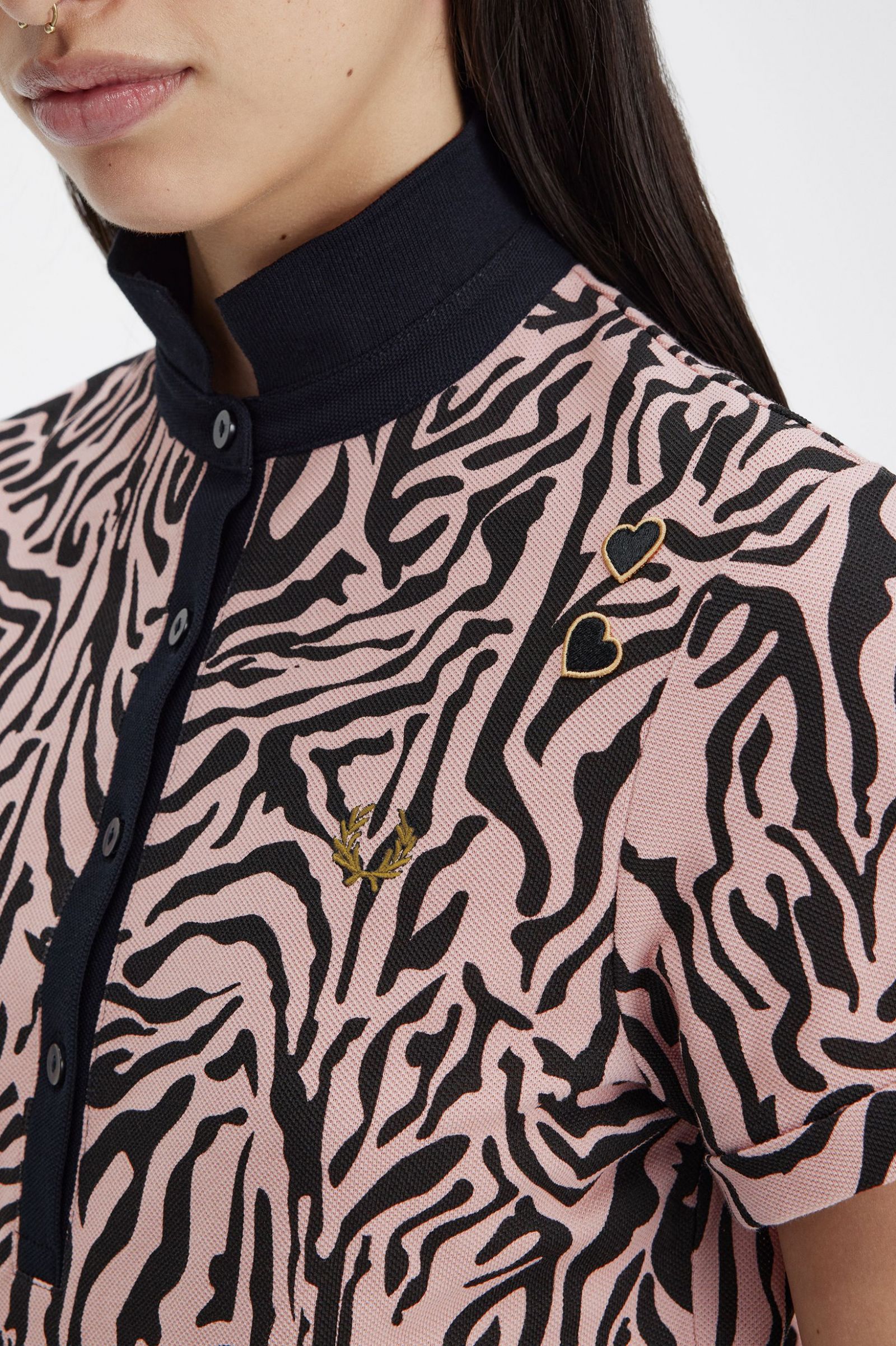 Amy Winehouse FoundationZebra Print Polo Shirt Dusty Rose Pink 7039387