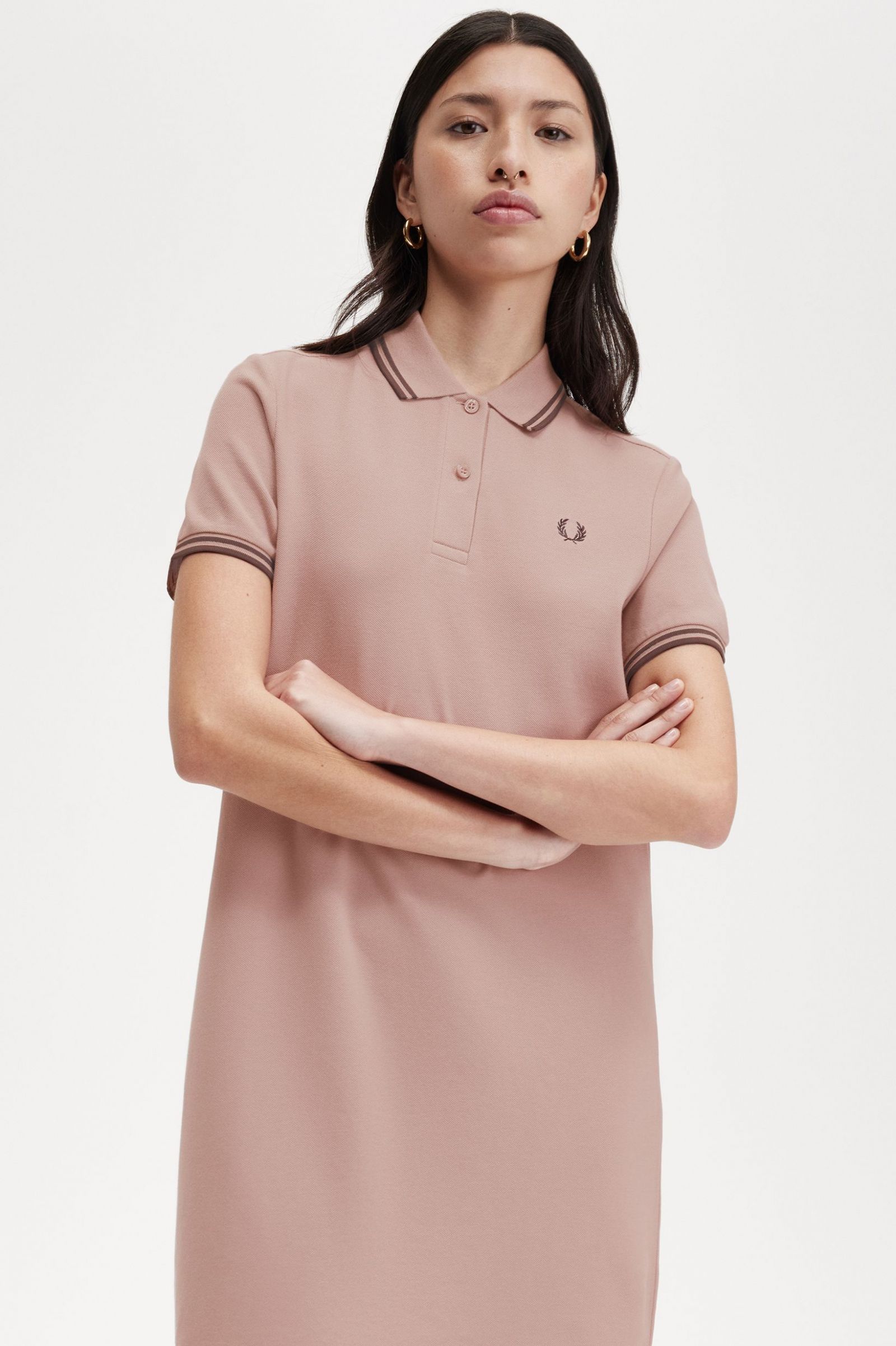 Twin Tipped Fred Perry Shirt Dress Dark Pink / Whisky Brown / Whisky Brown 7039295