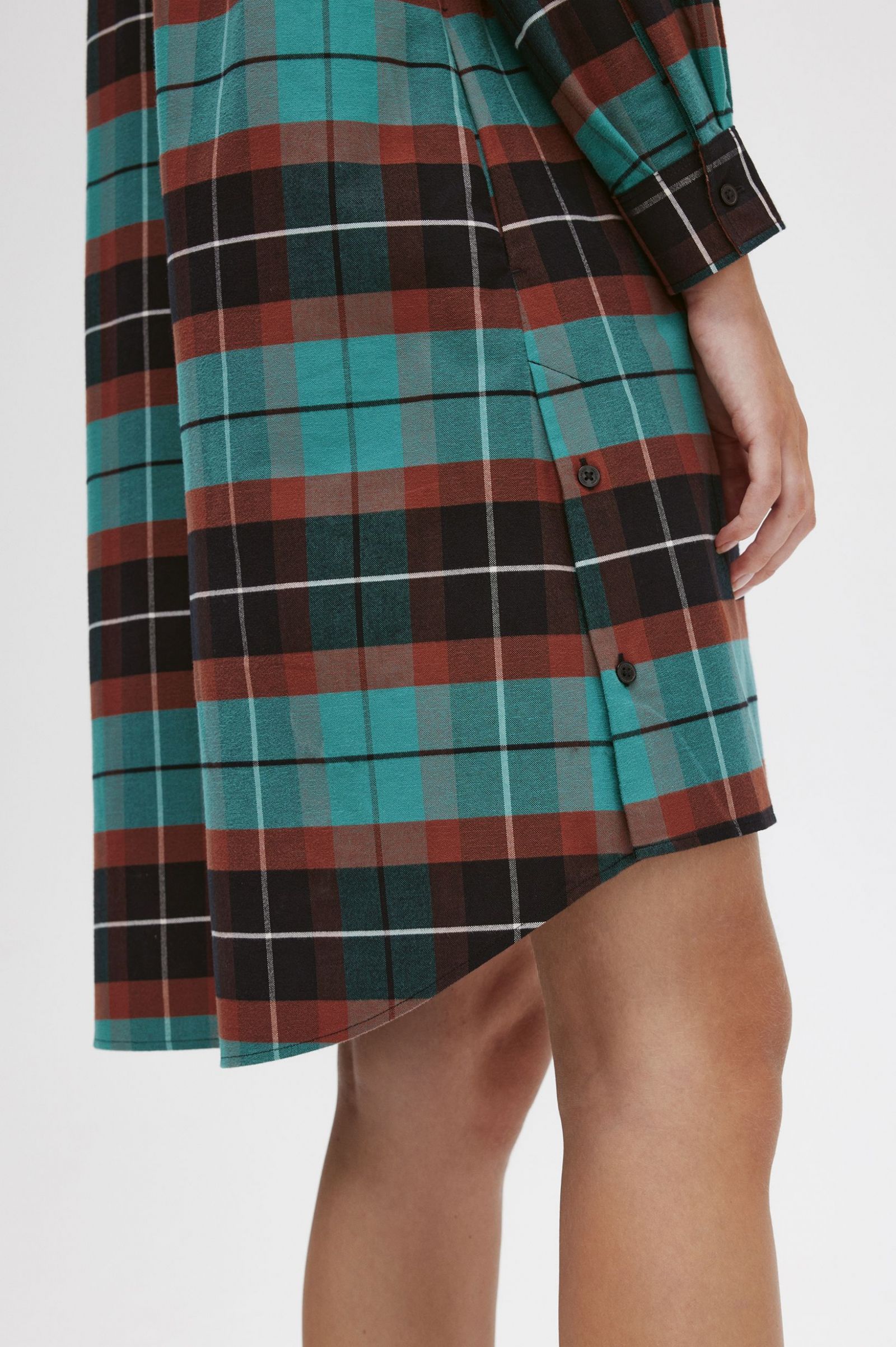 Brushed Tartan Shirt Dress Deep Mint 7039359