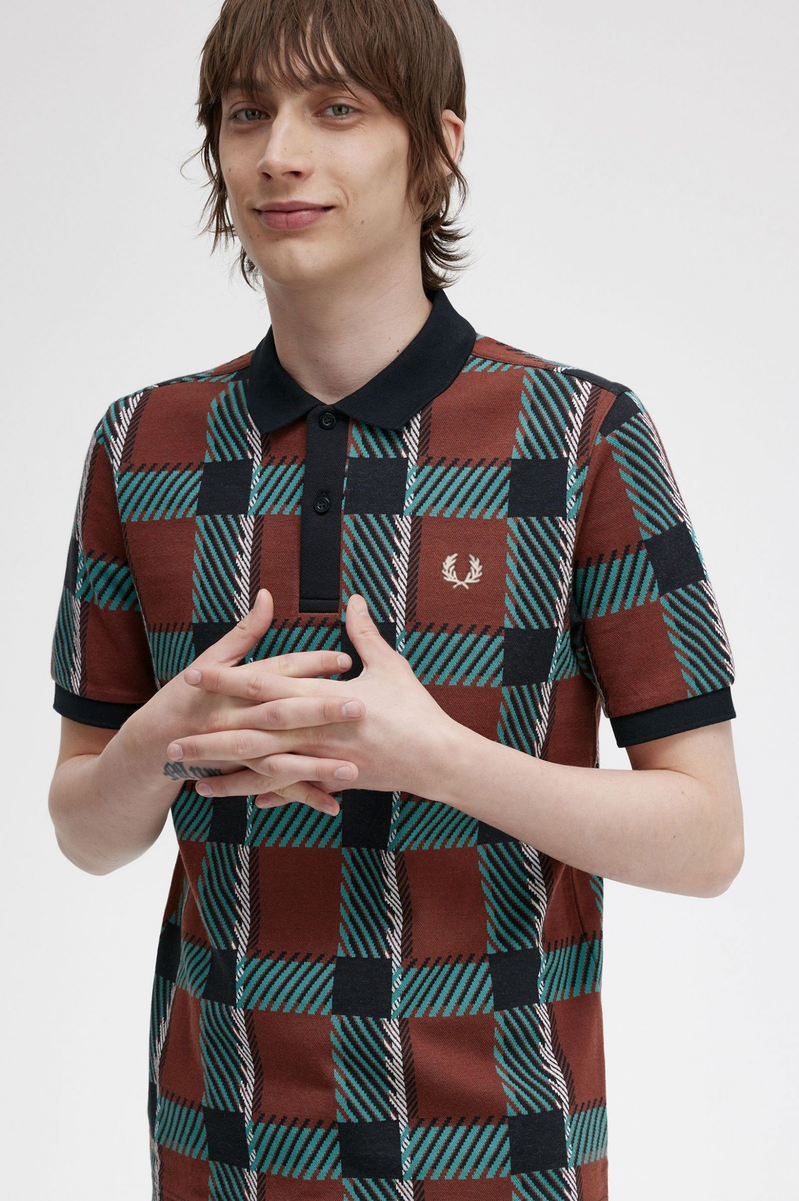 Glitch Tartan Polo Shirt Whisky Brown 7038439